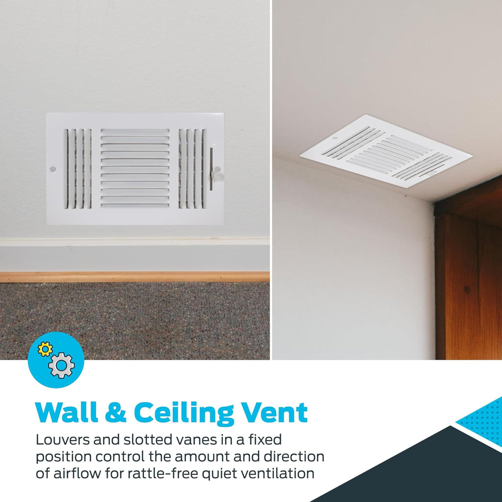 EZ-FLO 8 x 4 Inch Three-Way Ventilation Steel Sidewall/Ceiling Register, Steel Duct Opening, 61658