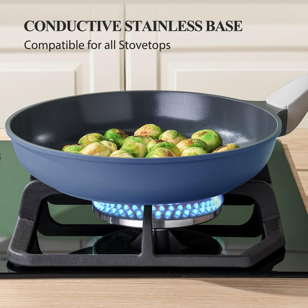 PRICUSIS Nonstick Frying Pan, 8/10/12 Inch Skillet with Stay Cool Handle, Fully Coated, Induction Compatible, 100% Dishwasher Safe, PFOA Free（10 Inch, Black Sesame）