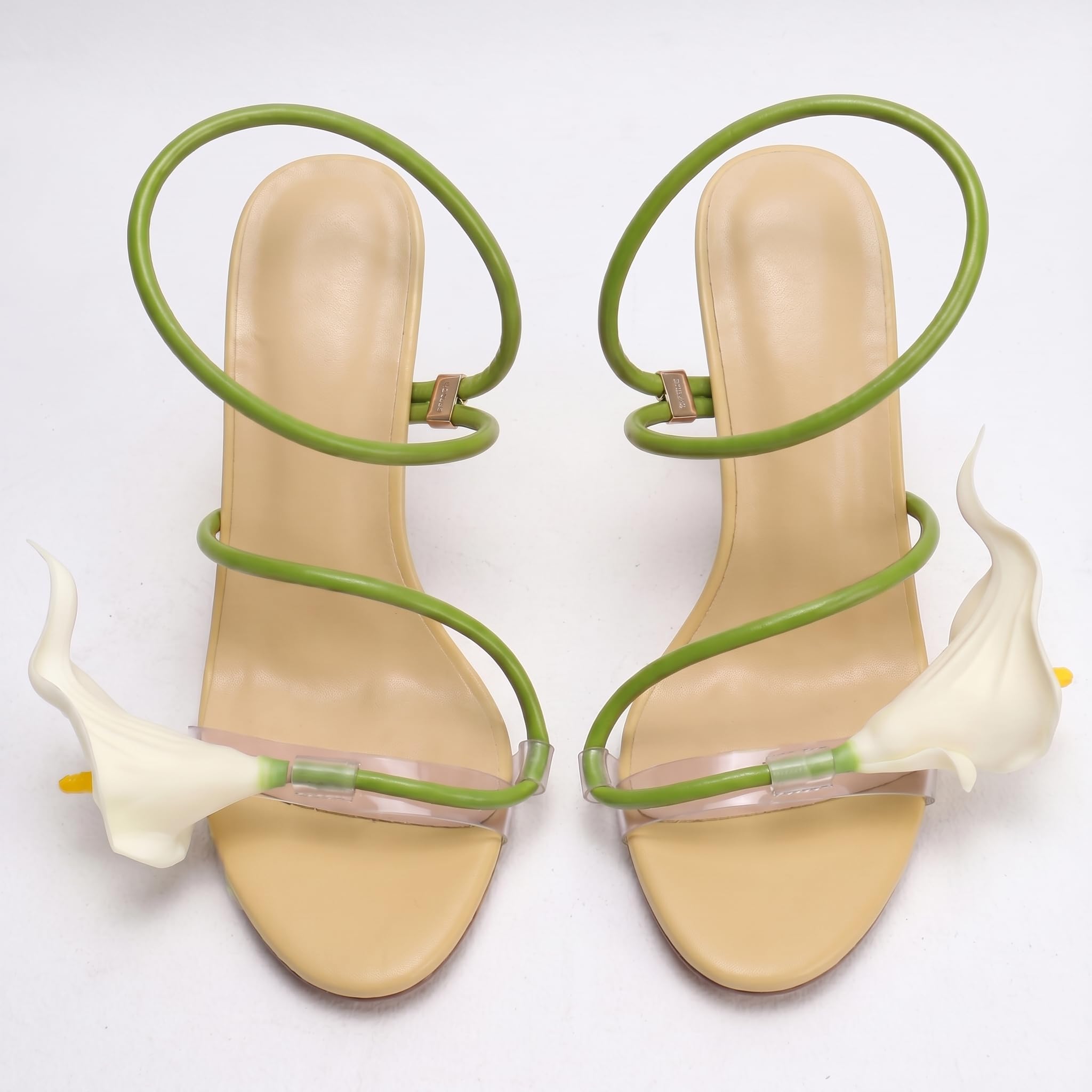 Flower High Heels for Women Calla Lily Open Toe Floral Stilettos Heels Sexy Strappy Wedding Birthday Dressy Heeled Sandals