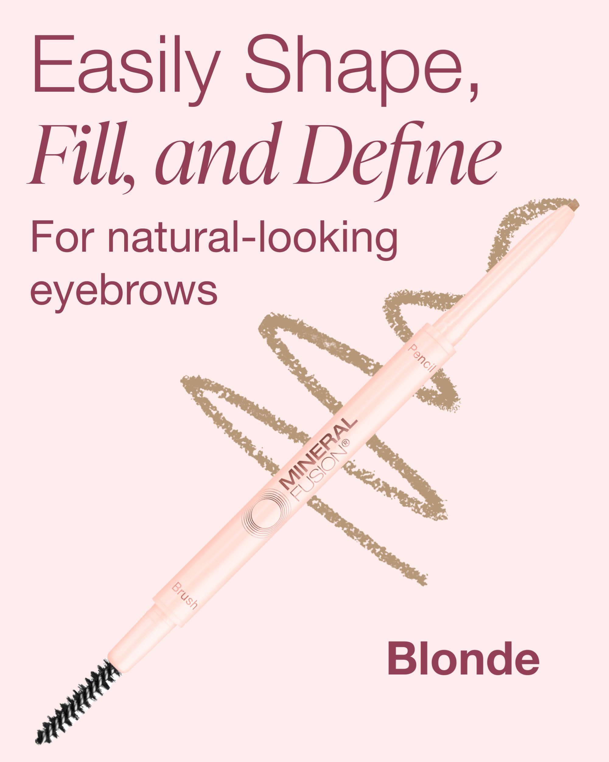 Mineral Fusion Retractable Brow Pencil (Blonde) - TZR 2025 Beauty Heroes Award Winner - Shape & Define Eyebrow with Blending Spoolie Brush - Velvety Smooth, Long-Lasting Color - Vegan Formula