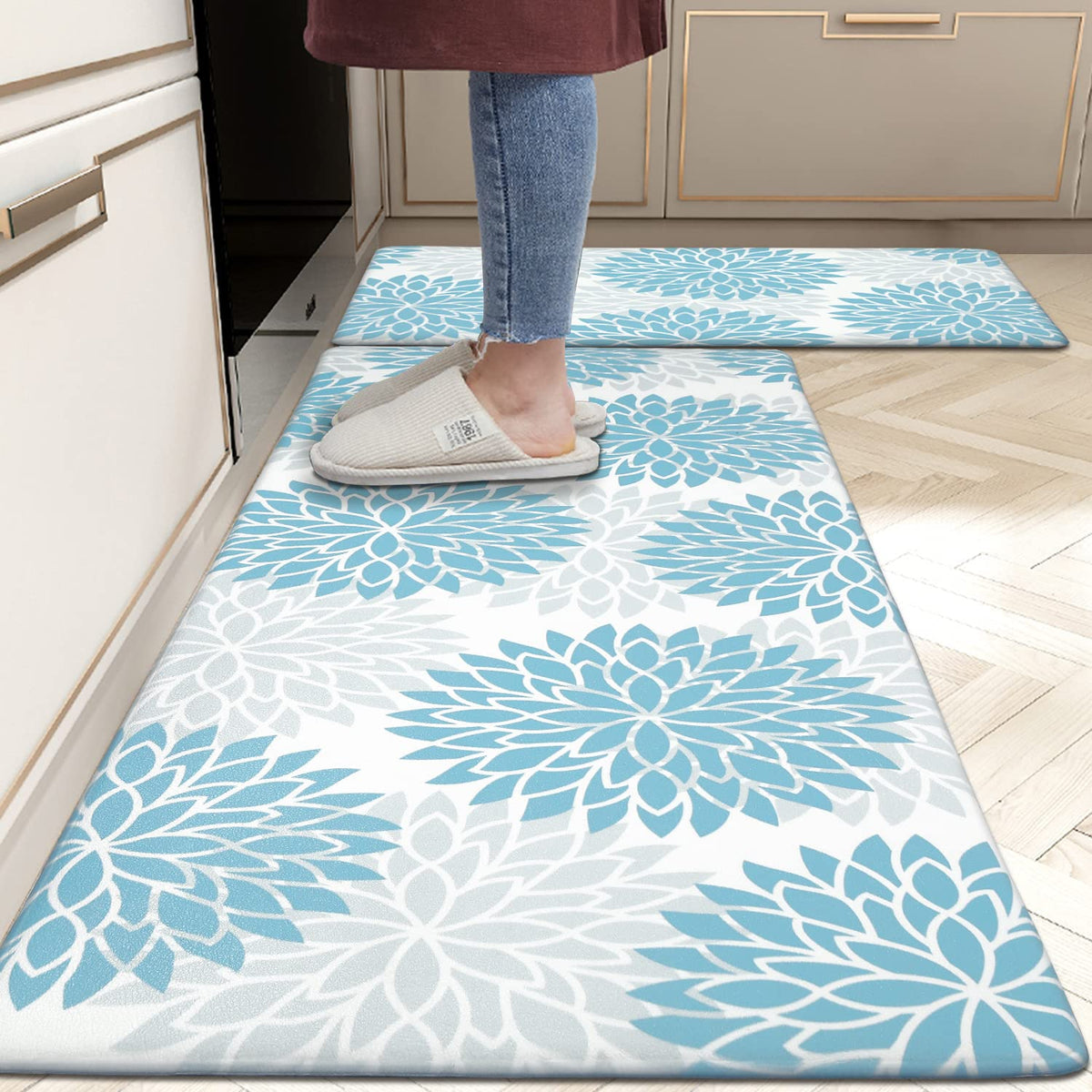 HEBE Anti Fatigue Kitchen Rugs Sets of 2, Non Slip Kitchen Mats for Floor, Waterproof Cushioned Comfort Standing Carpet for Kitchen Sink, Home Office, Laundry Room