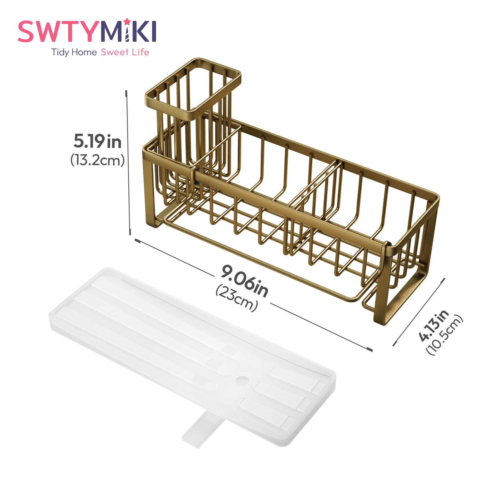 SWTYMIKI Sponge Holder for Kitchen Sink - Sink Caddy with Brush Holder Self-draining Sponge Caddy Organizer with Divider Stainless Steel Kitchen Accessories Storage for Countertop, Black