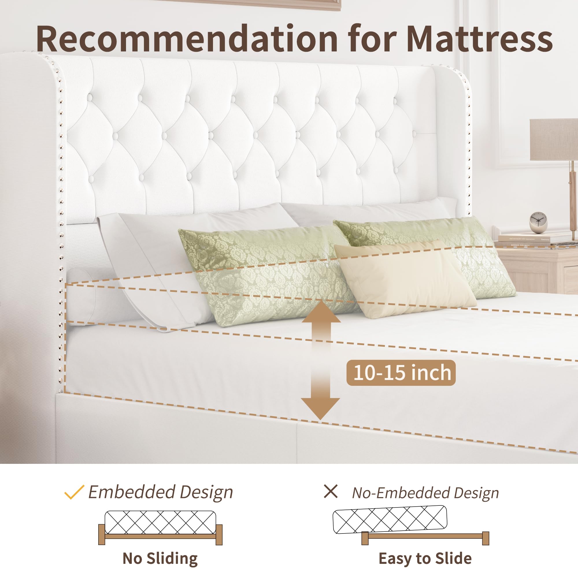 BRELTAM Full Size Bed Frame with Storage Drawers and Wingback Headboard Linen Upholstered Platform Bed Frame Tufted Beds with Heavy Duty Wood Slats, Noise Free, Easy Assembly, Beige