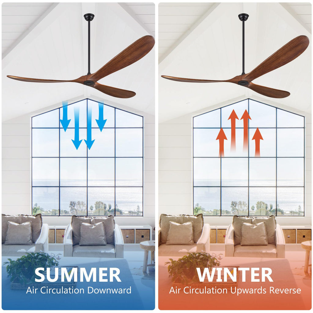 ABZ Ceiling Fans without Lights - 52 Inch Modern Ceiling Fans no Lights with Remote Control, Black 3 Blade Solid Wood Indoor Outdoor Ceiling Fans for Patios Living Room Bedroom