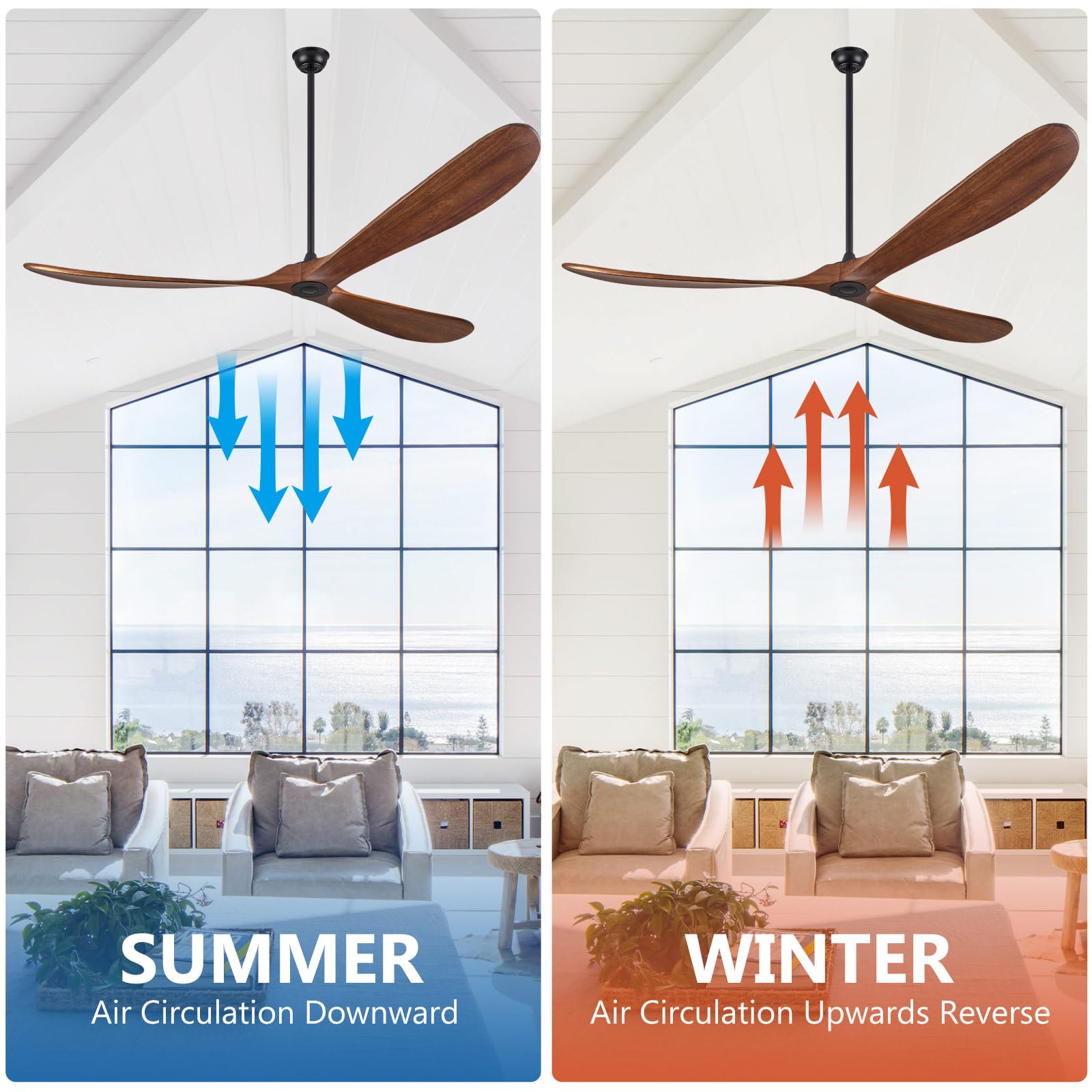 ABZ Ceiling Fans without Lights - 52 Inch Modern Ceiling Fans no Lights with Remote Control, Black 3 Blade Solid Wood Indoor Outdoor Ceiling Fans for Patios Living Room Bedroom