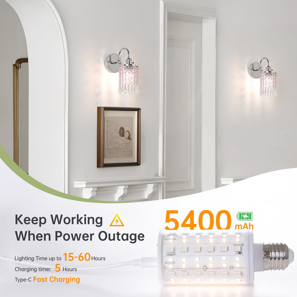 Shenmoyl Set of 2 Crystal Battery Operated Wall Sconce, Rechargeable Battery Powered Wall Lamp with Remote Control, Modern Dimmable Wall Lights for Bedroom Bathroom(Green, Gold Base)