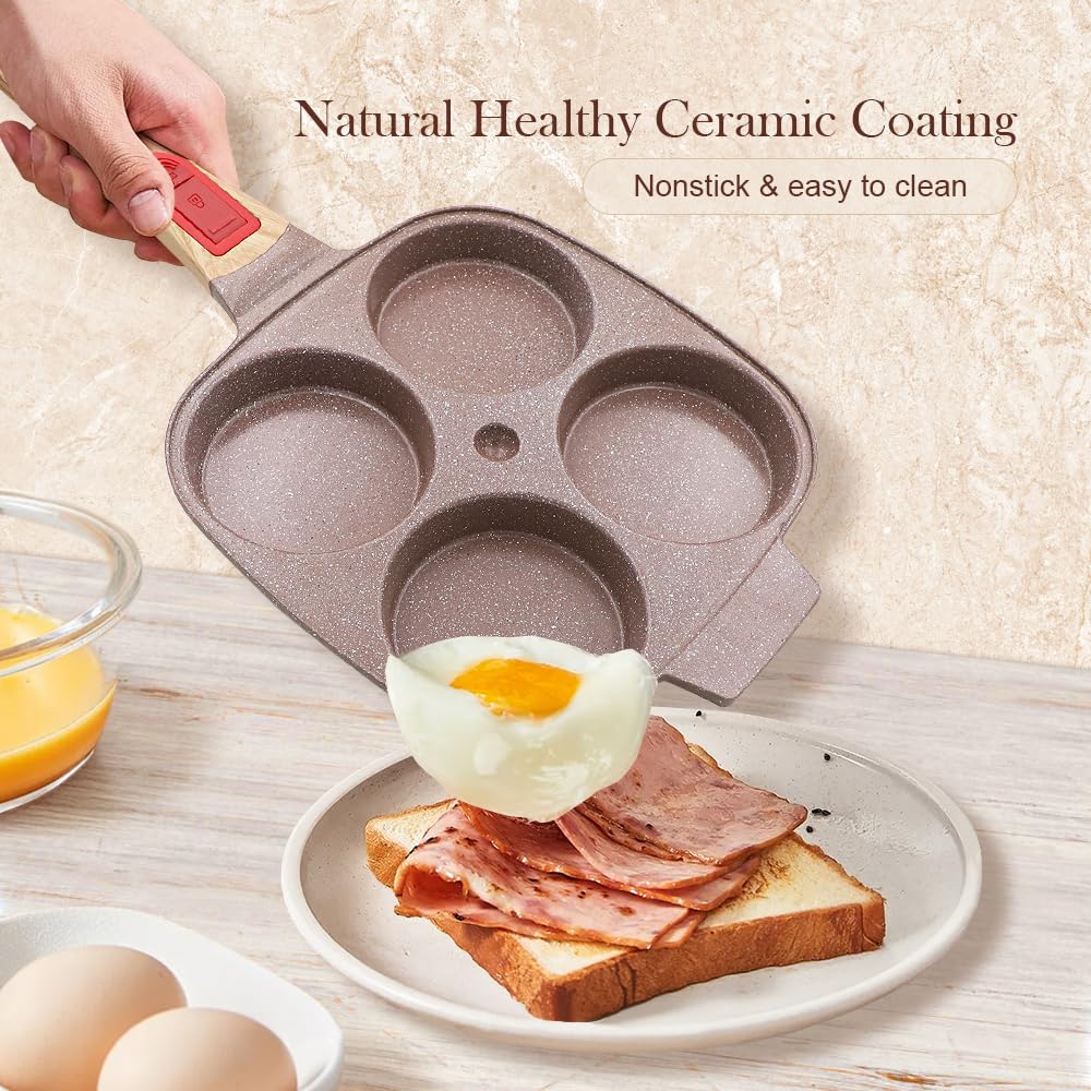 RANX INGST Ceramic Egg Frying Pan, Nonstick 4 Cup Fried Egg Pan with Detachable Handle, Omelette Pan Induction Compatible - Blue
