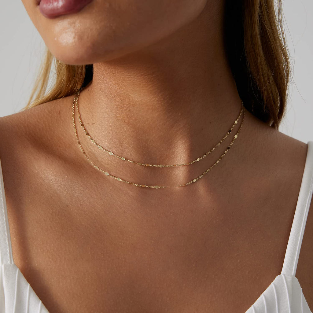 BERISO 14K Gold/Silver Plated Choker Necklace for Women Shining Dots Station Gold Chain Necklace Beads Sparkle Chain Necklace Link Chain Exquisite Jewelry for women