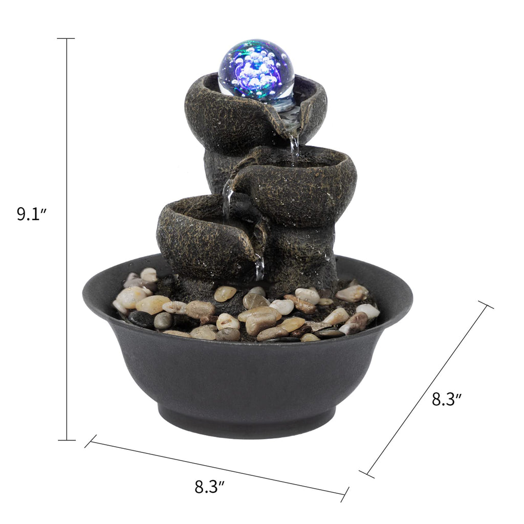Ferrisland Tabletop Water Fountain, Zen Meditation Indoor Waterfall Fountain, Heart Shape Decoration with LED Light for Home Office Bedroom Relaxation Decor, Gift Ideas