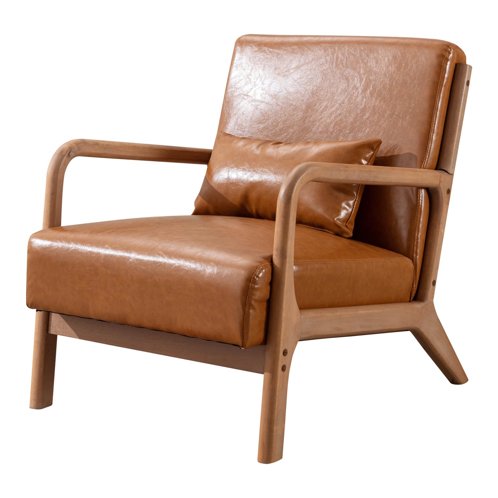 ANJ Mid Century Modern Accent Chair, Comfy Fabric Living Room Chairs with Solid Wood Frame, Lounge Reading Armchair, Easy Assembly, Beige