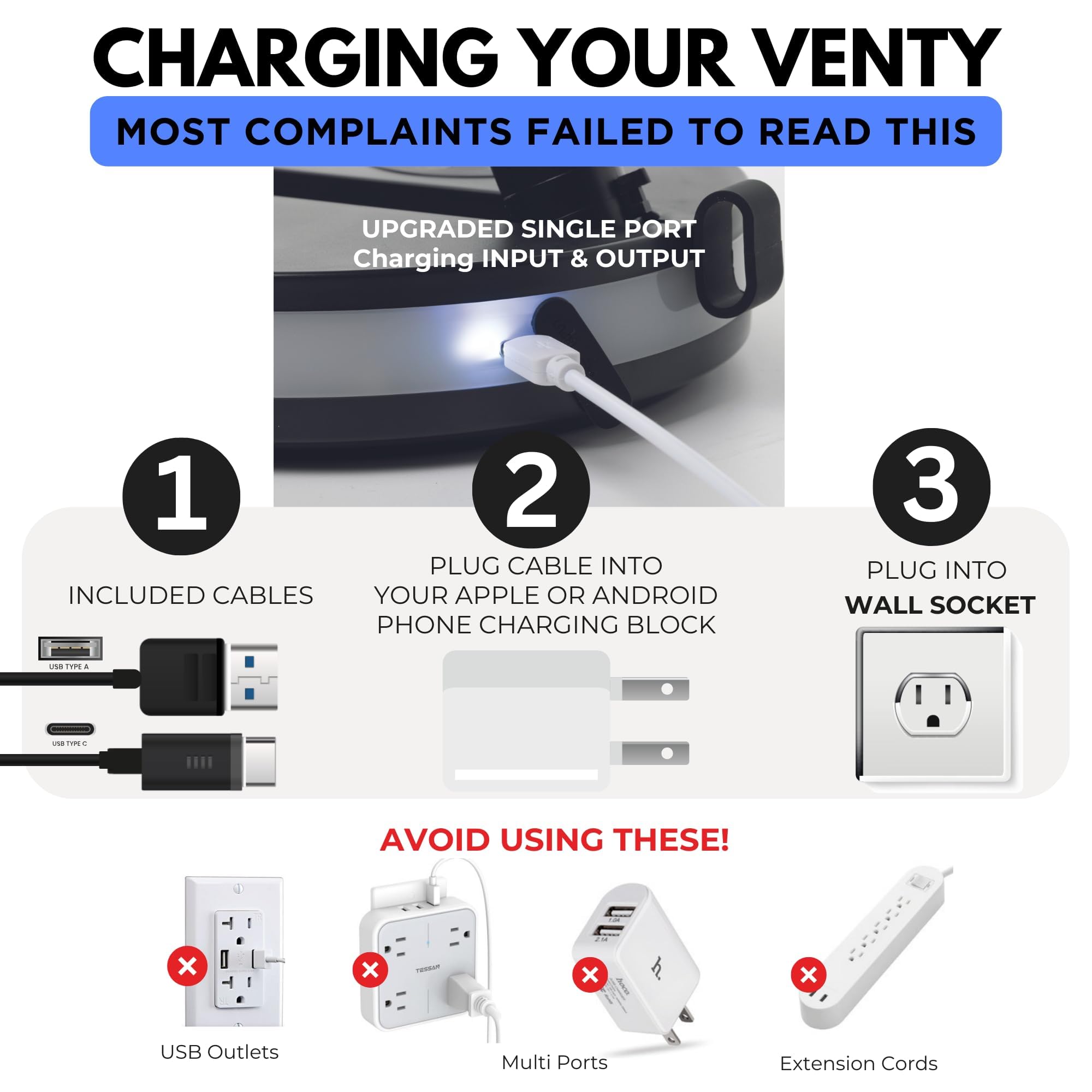 VENTY Portable Fan - Wireless Battery Operated Fan - 4 Speeds - LED Lighting - Carry Case & Remote Control - Cruise Travel - Outdoor Travel RV Power Bank With USB-C Port (Black with Case)