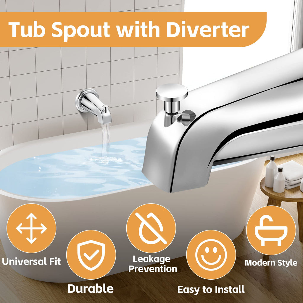 Dreyoo Tub Spout (Universal Fits 1/2" Copper Pipe, 1/2" IPS and 3/4" IPS), Bathroom Bathtub Faucet with Adapters and Hex Wrench(Brushed Nickel,Simple)