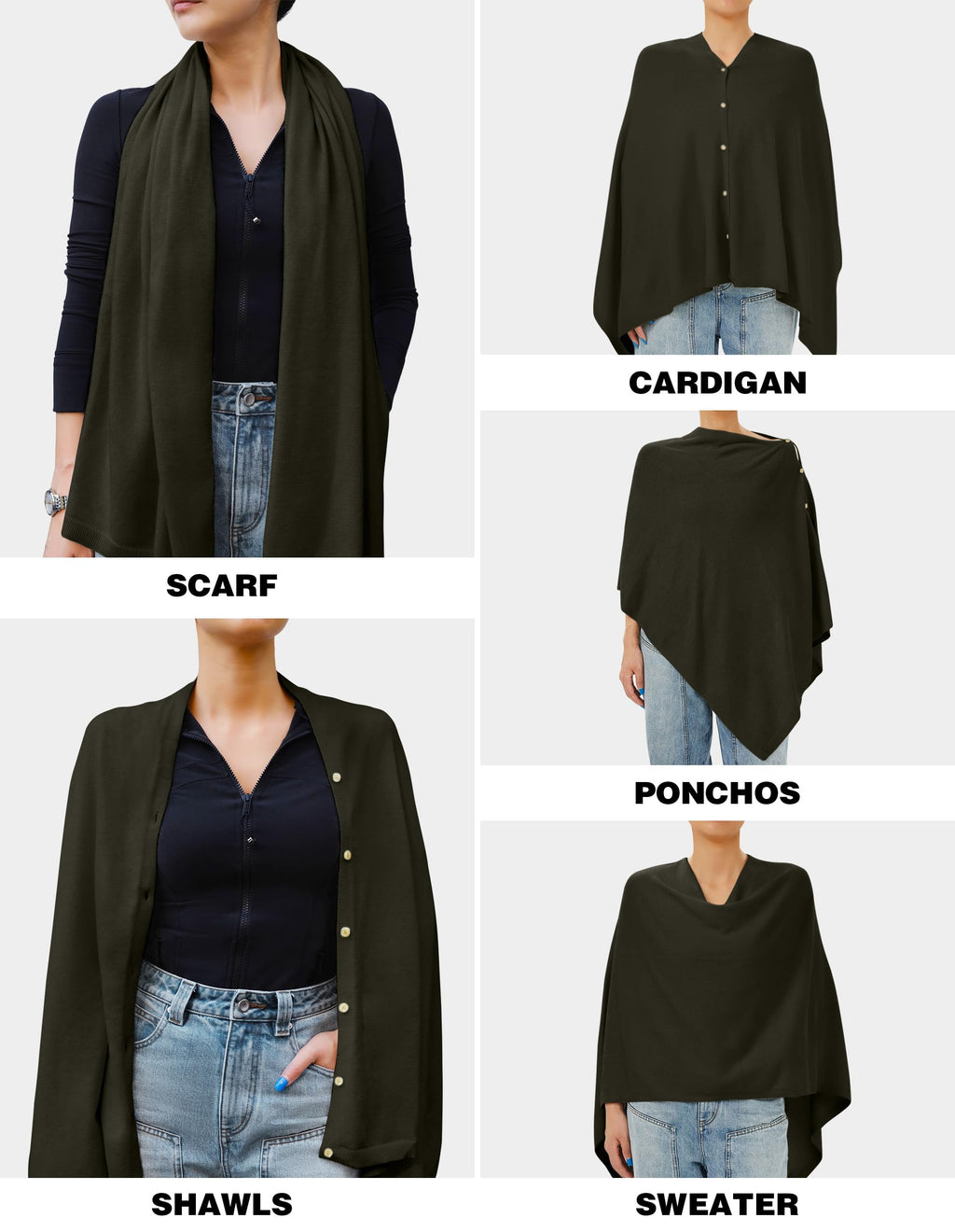 PULI Women's Versatile Knitted Shawls Scarf Poncho Sweater with Buttons Lightweight Spring Summer Fall Wraps