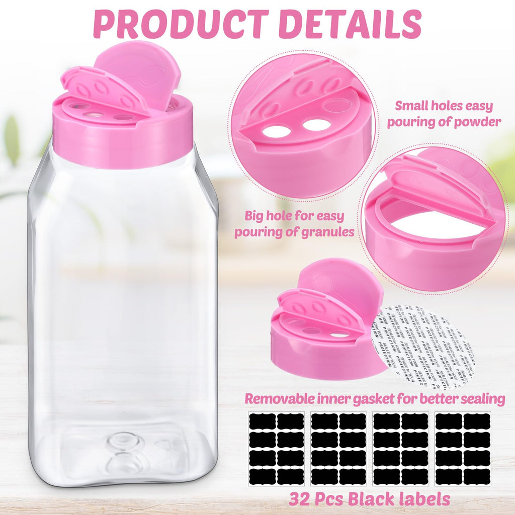 Mifoci 28 Pack 16 oz Plastic Spice Jars with Cap Square Plastic Bottle Containers with Shaker Lids and Stickers Large Seasoning Shaker Empty Powder Storage Container for Storing Salt Herbs (Black)