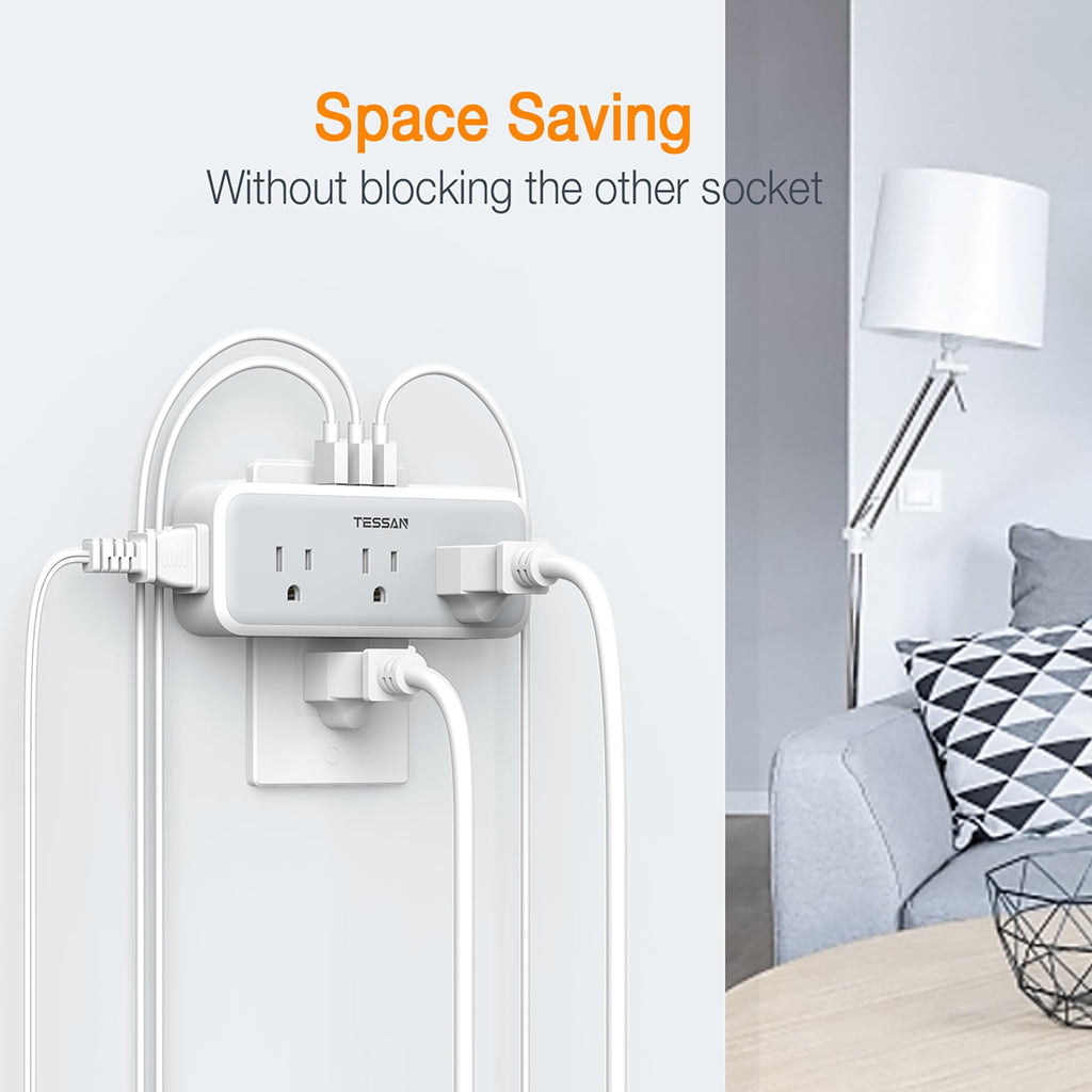 Multi Plug Outlet Extender, TESSAN Surge Protector Wall Plug Splitter with 5 Electrical Outlet Expander, Multiple Plug Adapter for Travel Home Office