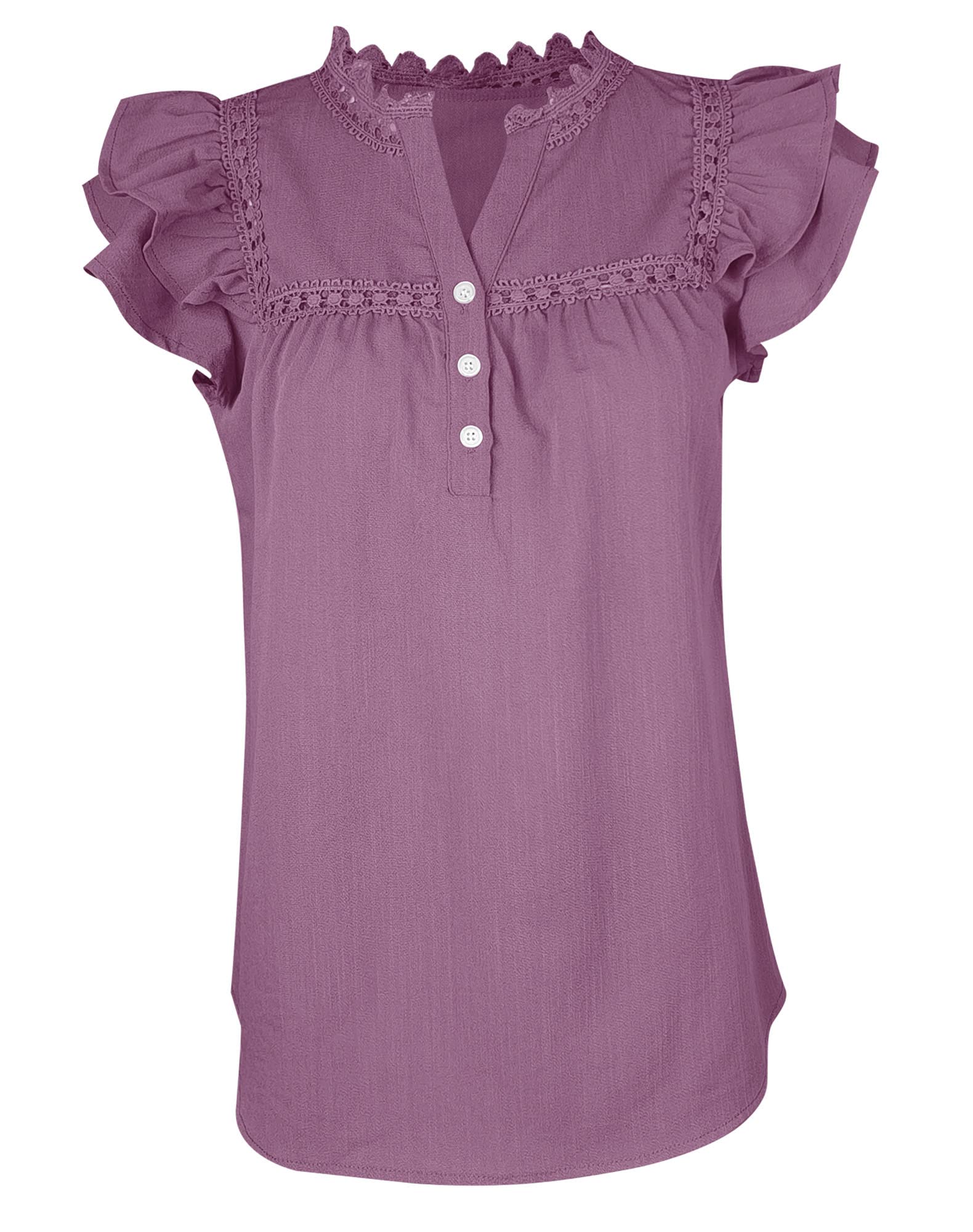 Women's V Neck Lace Crochet Shirts Button Down Short Sleeve Casual Blouse Tops