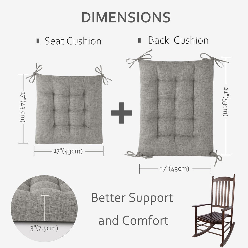 ELFJOY Rocking Chair Cushion Large Rocking Chair Pads with Ties Premium Tufted High Back and Seat Cushion 2 Piece Set Black