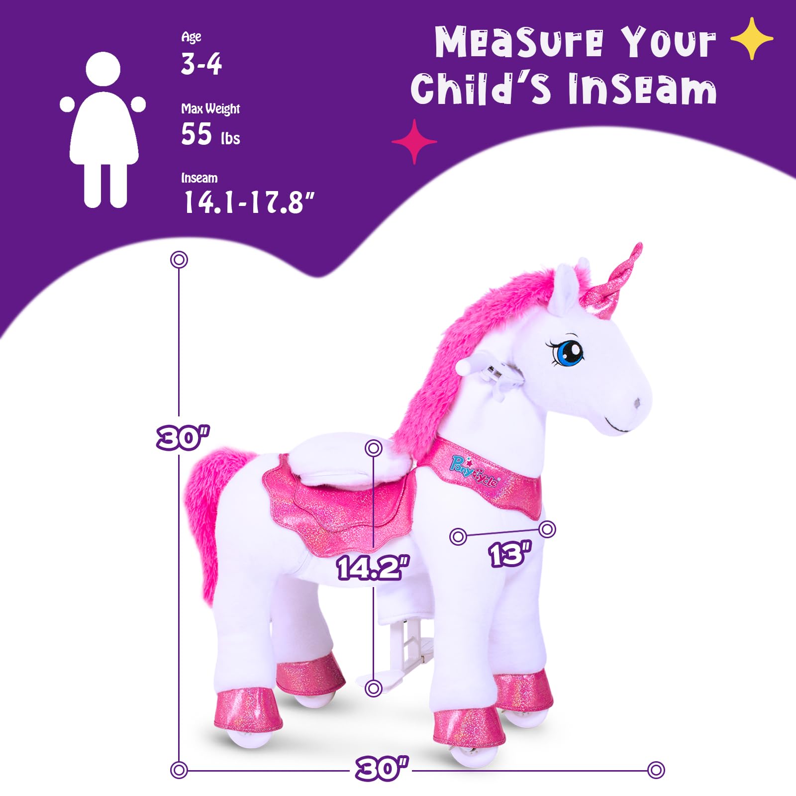 PonyCycle Ride on Toys Riding Black Horse Toys No Battery Required (with Brake/ 30" Height/Size 3) Pony Rider Walking Animals Rocking Horse Ride on Horse for Kids Riding Toys E338