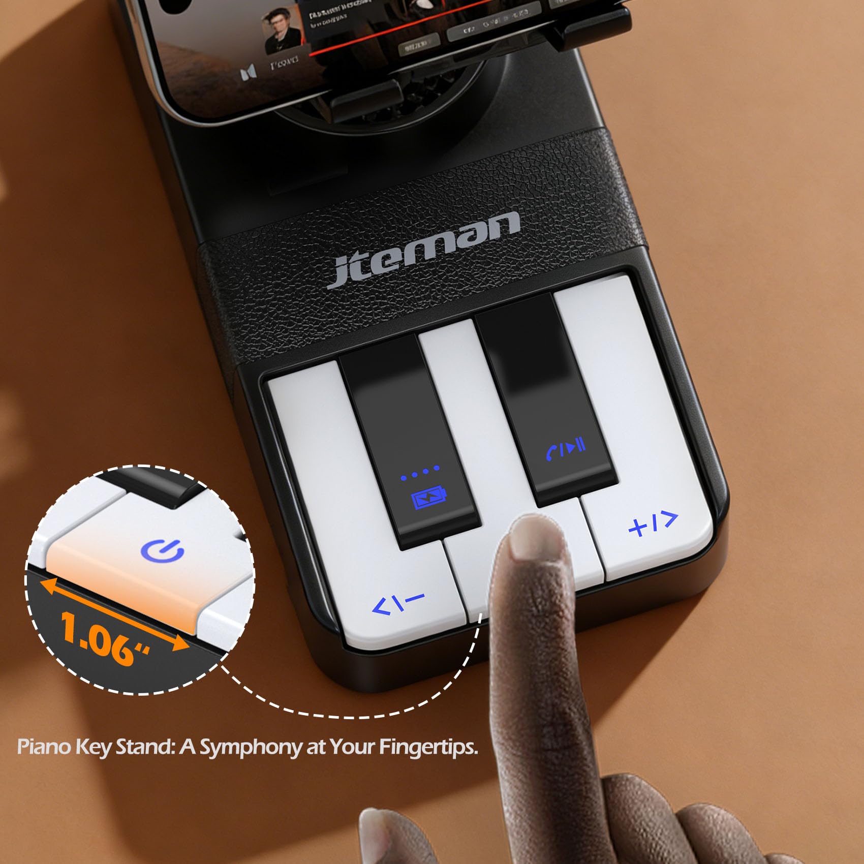 JTEMAN Cell Phone Stand with Bluetooth Speaker and Charging Stand,Piano Keys Design,Music Lovers & Teacher Gifts,Birthday Gifts for Men Women Dad Mom,Cool Tech Gadgets-Black