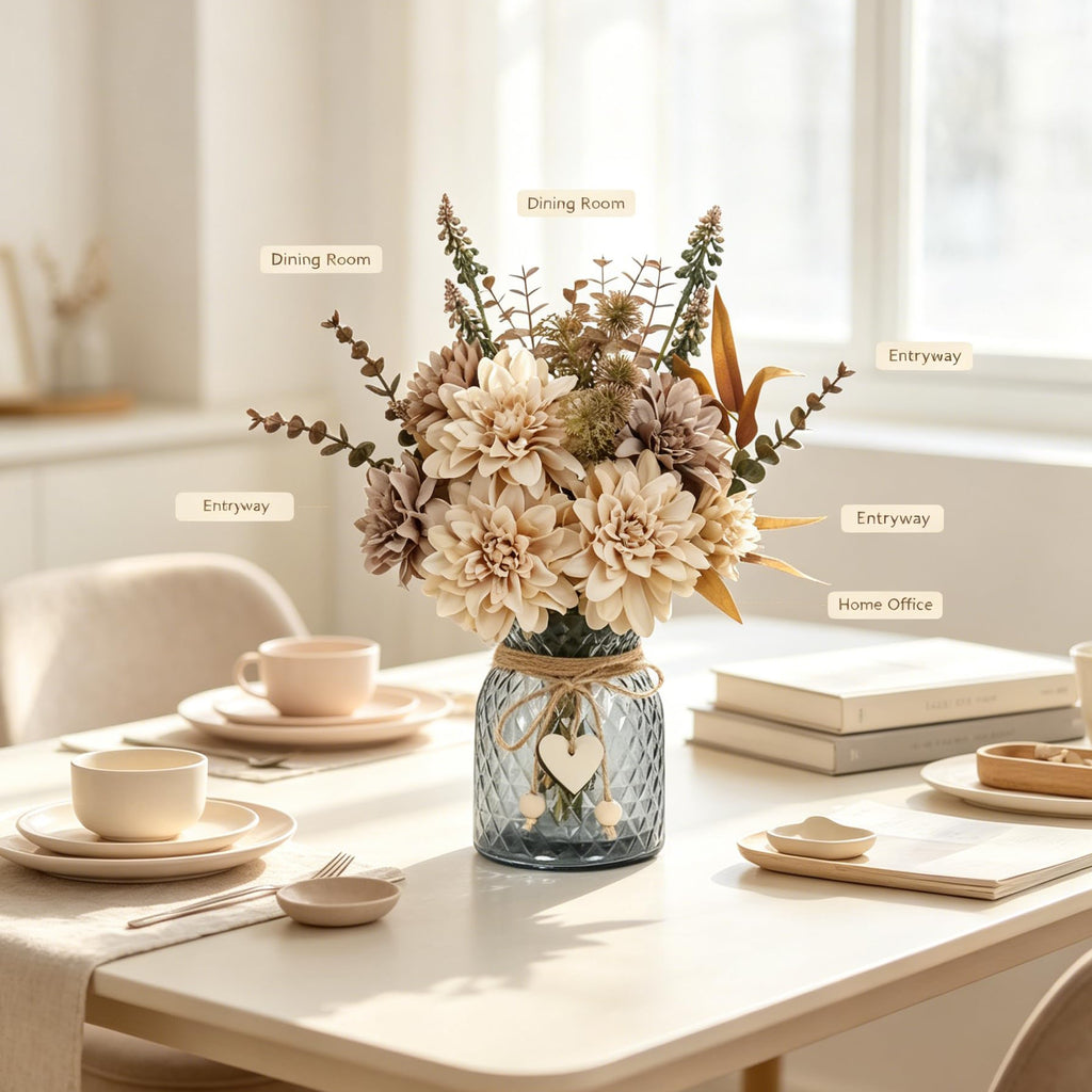 Leftover Fake Flowers in Vase,Faux Flowers in Vase,Table Centerpieces for Dining Room,Flower Centerpieces for Tables,Artificial Flowers,Kitchen Decor,Coffee Table Decor