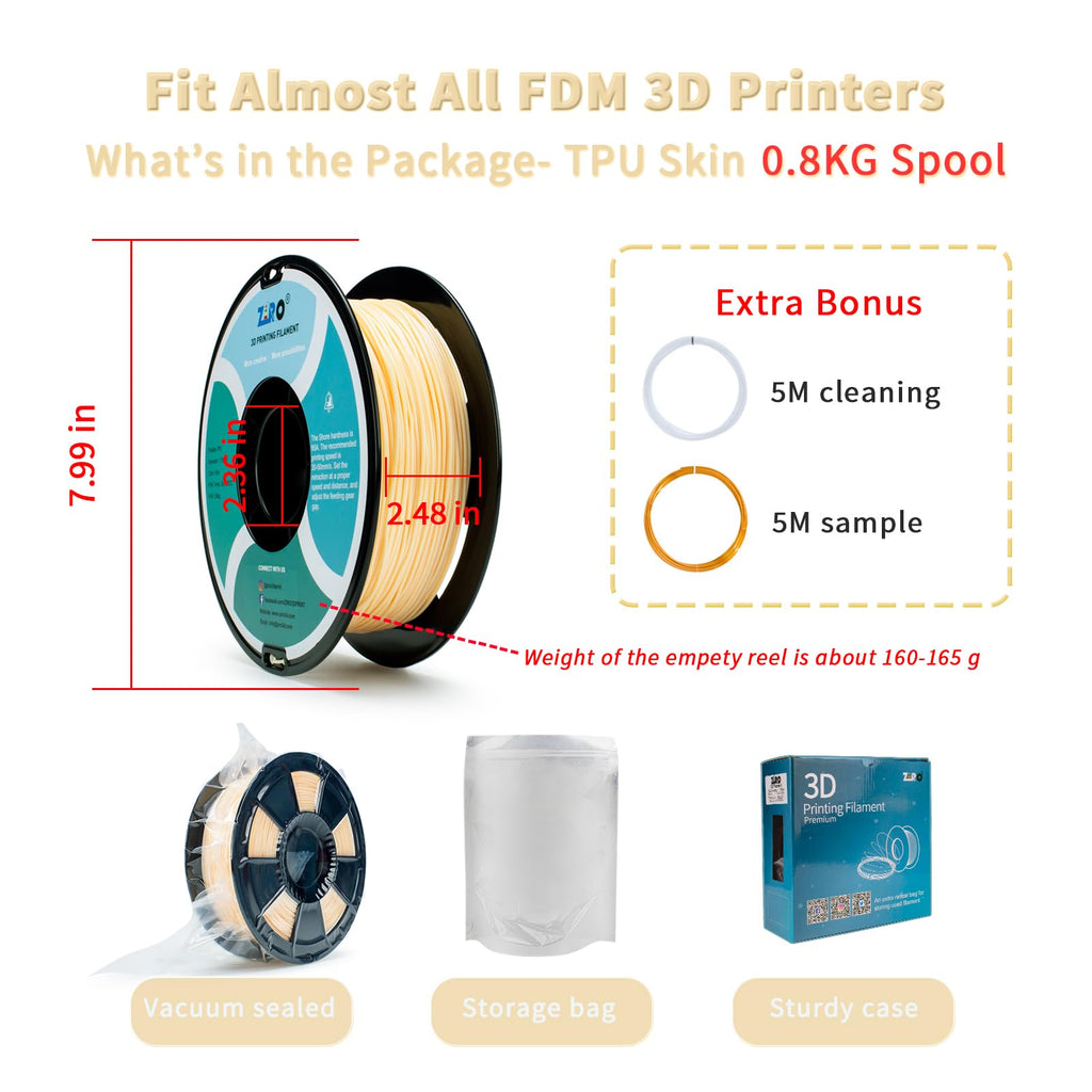 ZIRO TPU Filament 1.75mm 3D Printer Filament, Shore 95A Hardness TPU, Flexible Soft Material, 0.8KG/1.8lbs Spool, Fit Most FDM 3D Printers, Black