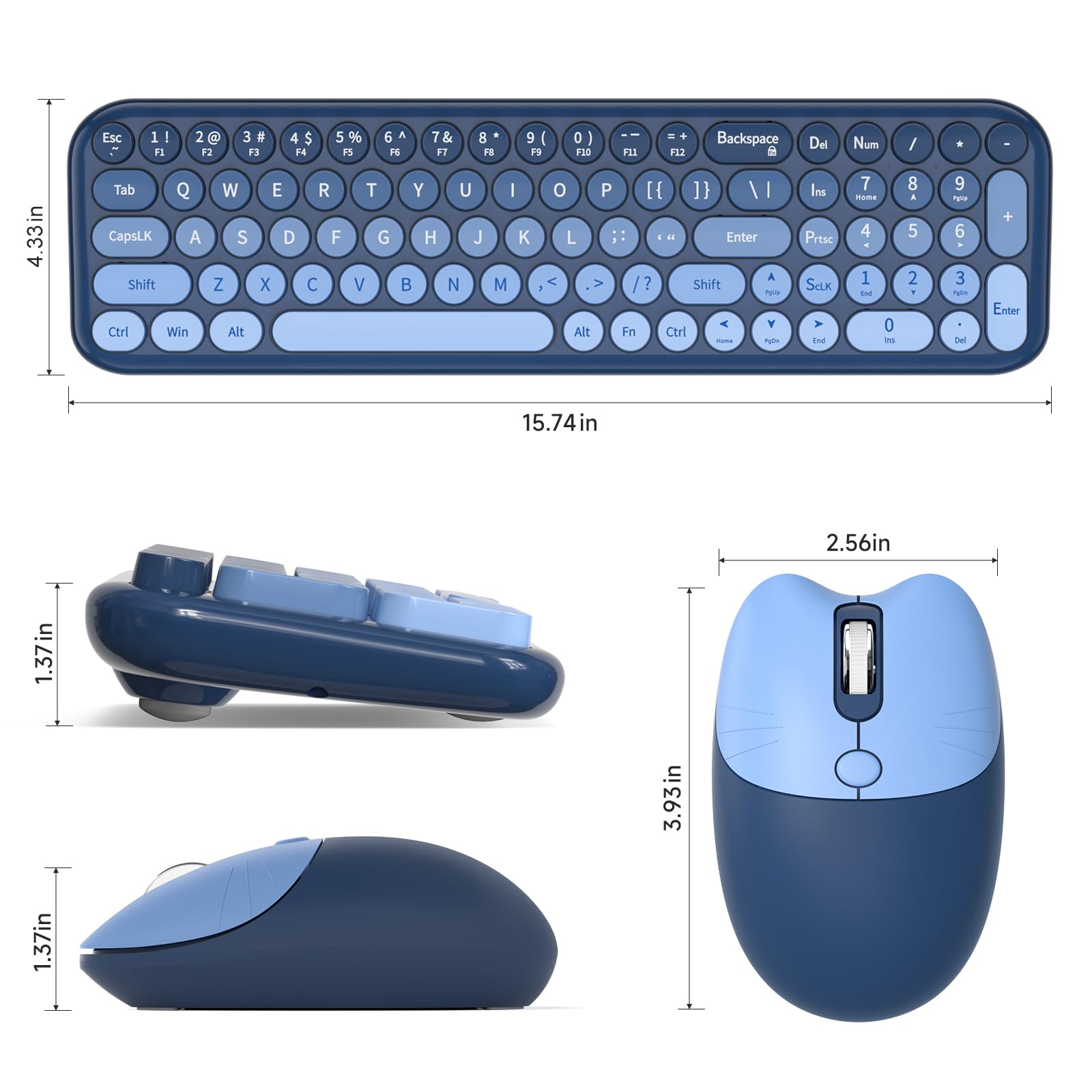 MOFII Wireless Keyboard and Mouse Combo, Compact Typewriter Retro Round Computer Keyboard and Mouse Set, Plug and Play, for Windows, Computer, Desktop, PC, Notebook - Black Green Gradient