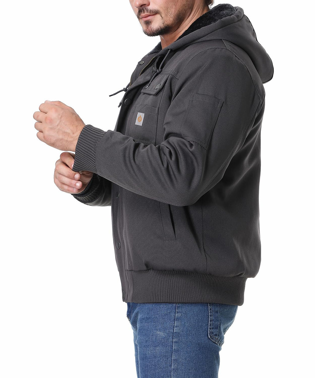TUAOVA Men's Fit Relaxed Work Coat Fleece Lined Waterproof Workwear Winter Hooded Jacket with Multiple Pockets