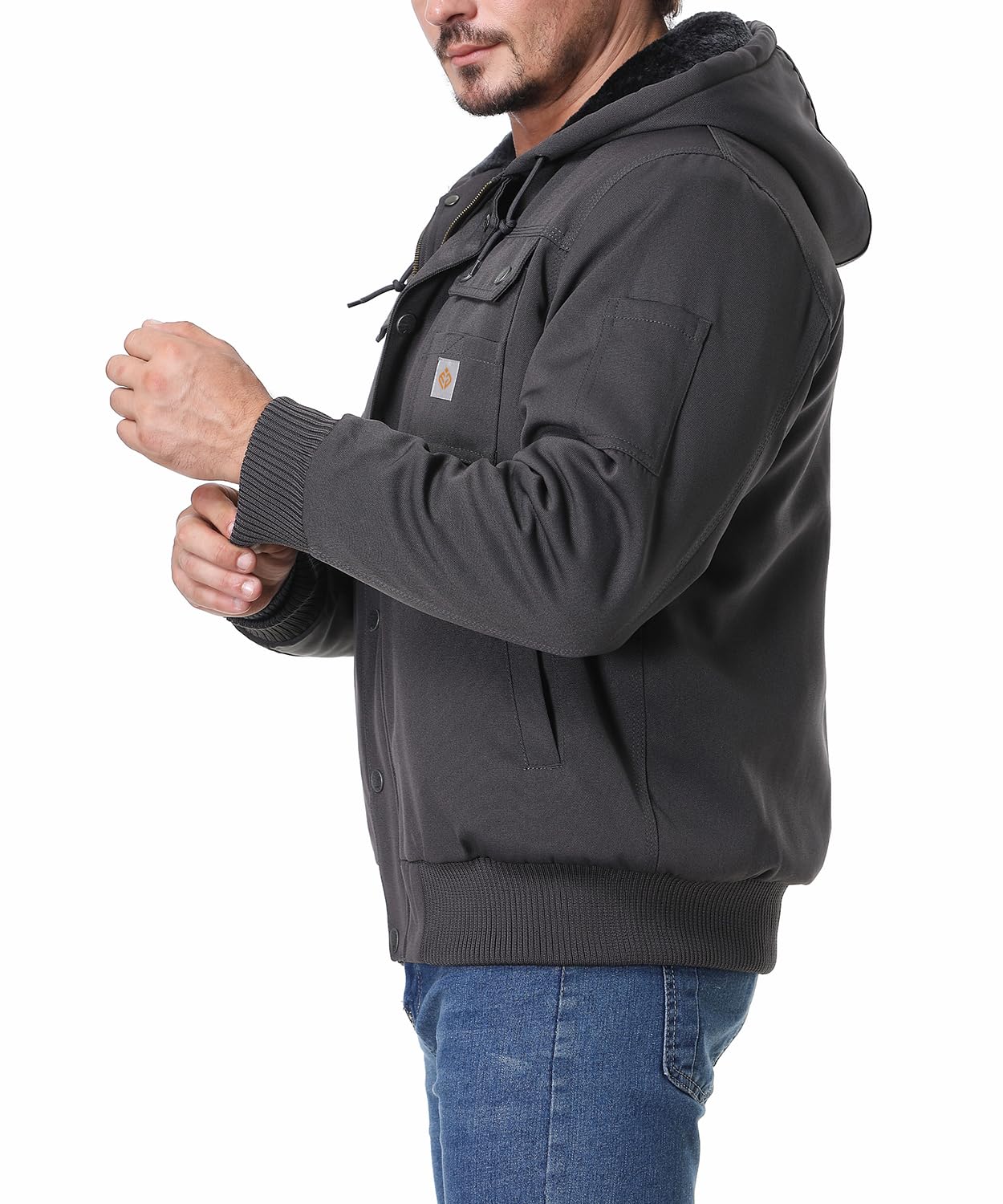 TUAOVA Men's Fit Relaxed Work Coat Fleece Lined Waterproof Workwear Winter Hooded Jacket with Multiple Pockets