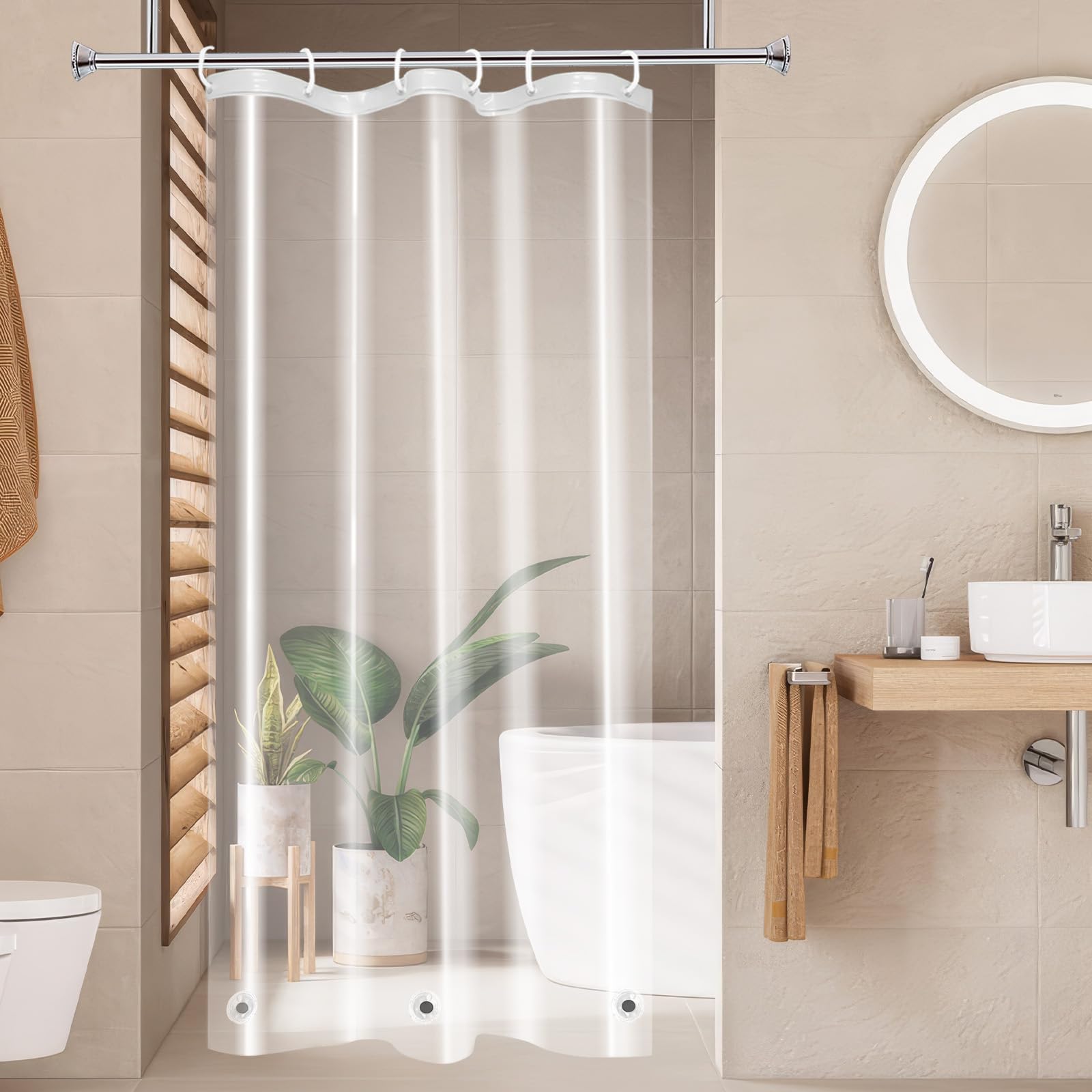 AooHome Eva Small 36x72 Inches Shower Liner, See Through Clear 8 Gauge Bathroom Curtain with Hooks, Bottom Magnets, Water Repellent, Heavy Duty, Rust Proof Grommets