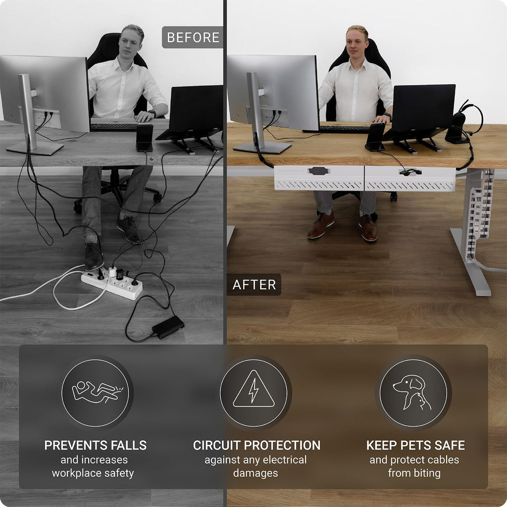 Ultimate Setup Under Desk Cable Management Vertebrae - Perfect for Sit Stand Desk - Wire Management - Adjustable Length - Flexible Cable Spine - Black, 133 cm