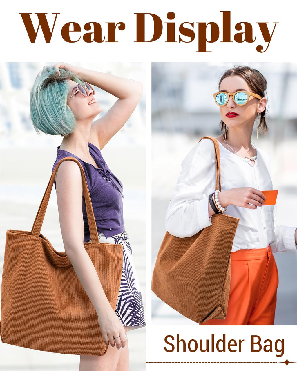 Iioscre Corduroy Tote Bag for Women,Hobo HandBags with Zipper,Large Capacity Casual Shoulder Handbags with Inner Pockets