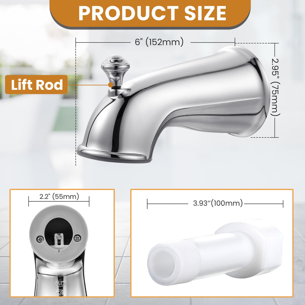 Dreyoo Tub Spout (Universal Fits 1/2" Copper Pipe, 1/2" IPS and 3/4" IPS), Bathroom Bathtub Faucet with Adapters and Hex Wrench(Brushed Nickel,Simple)