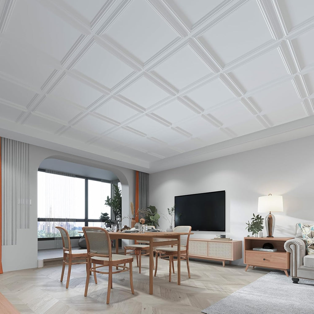 Art3d Drop Ceiling Tiles 24x24in. (12-Pack, 48 Sq.ft), Wainscoting Panels Glue Up 2ft x 2ft for Interior Décor in Living Room, Bedroom & Office, Star Black