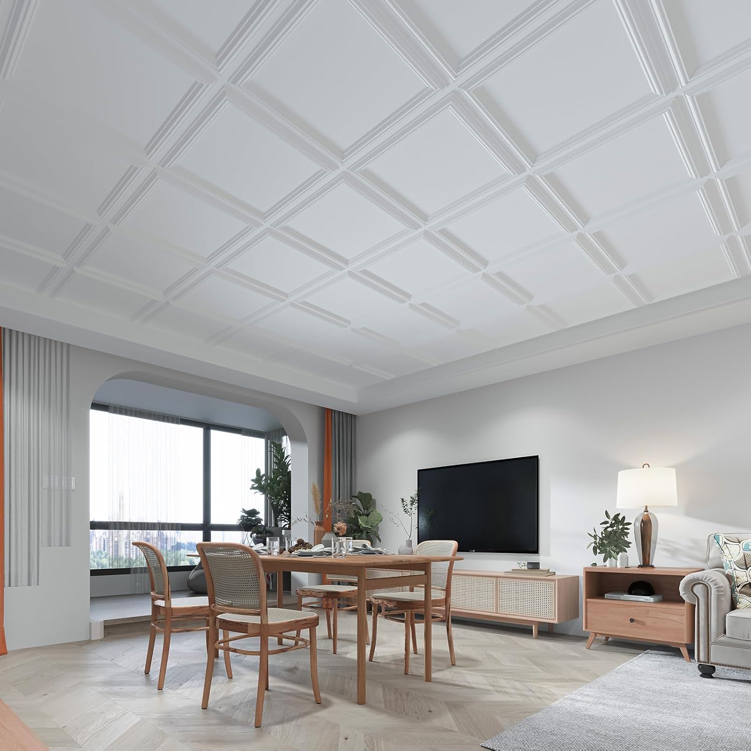 Art3d Drop Ceiling Tiles 24x24in. (12-Pack, 48 Sq.ft), Wainscoting Panels Glue Up 2ft x 2ft for Interior Décor in Living Room, Bedroom & Office, Star Black