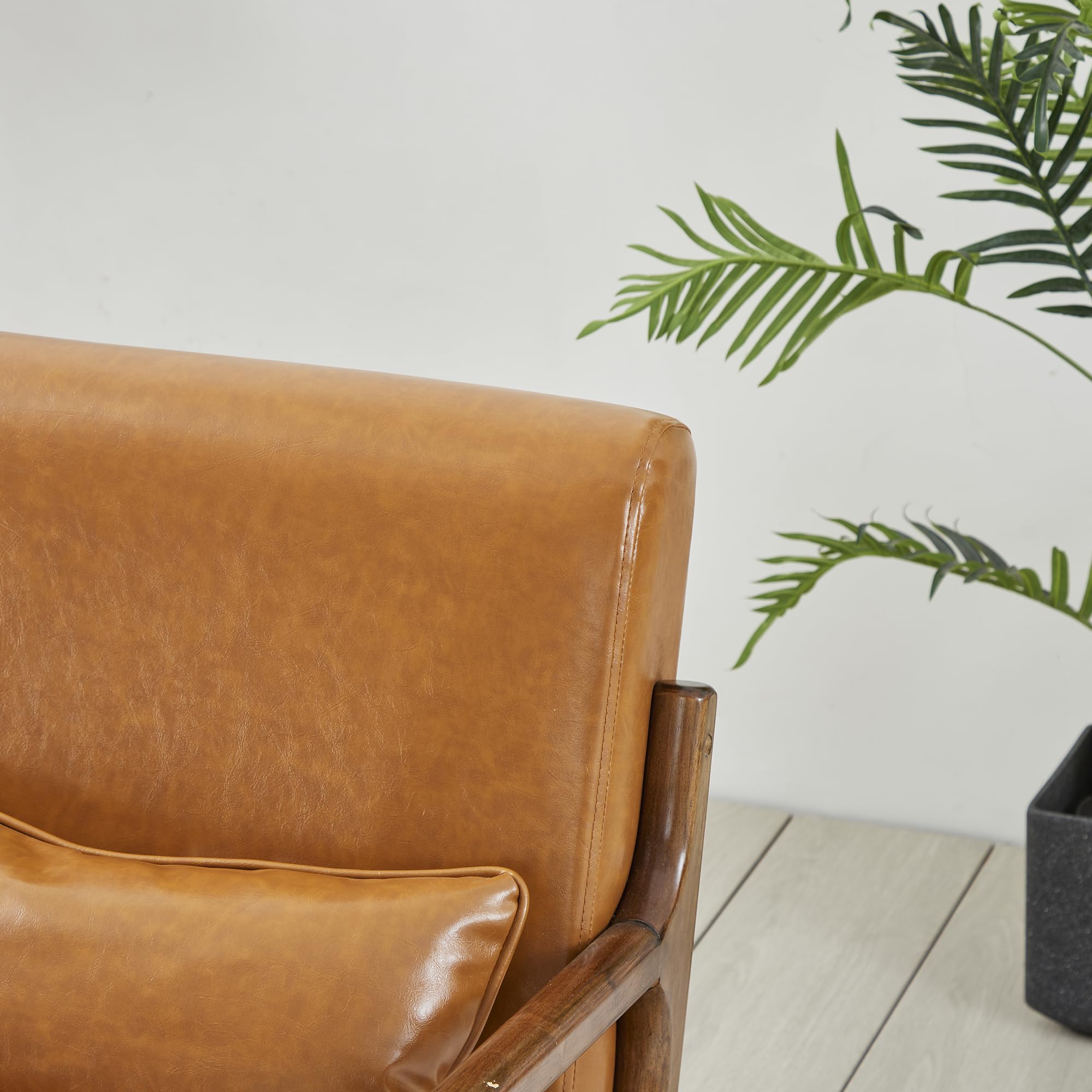 Glitzhome 2 Set Mid Century Black Accent Armchair, Single Reading Armchair PU Leather Lounge Chair with Walnut Ruberwood Frame