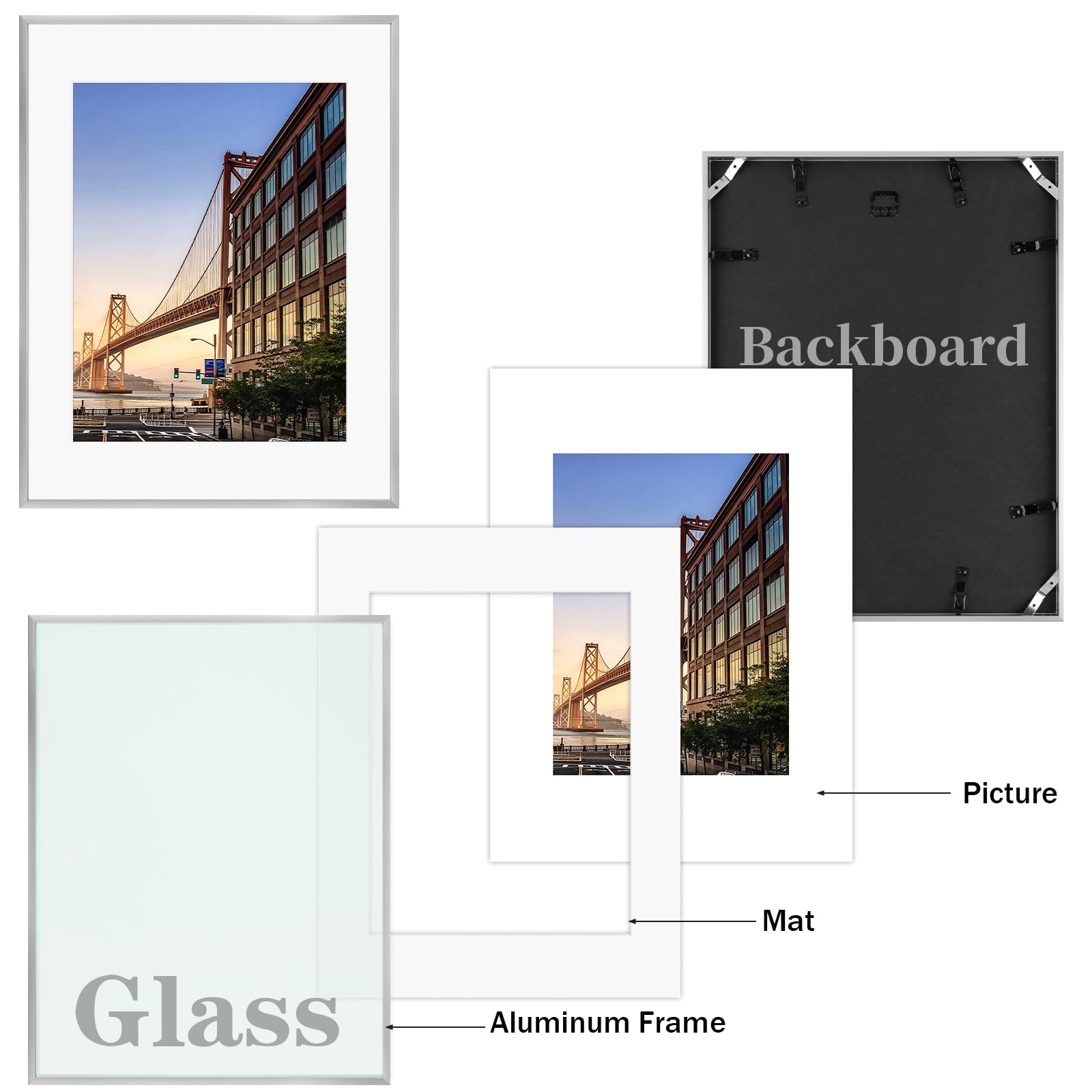 Frametory, 6x8 Aluminum Picture Frame - 6 x 8 Black Frame with Removable Mat for 5 x 7 Photo - 6 by 8 Durable Metal Frame with Real Glass - Sawtooth Hanger for Easy Wall Display - 1 Pack
