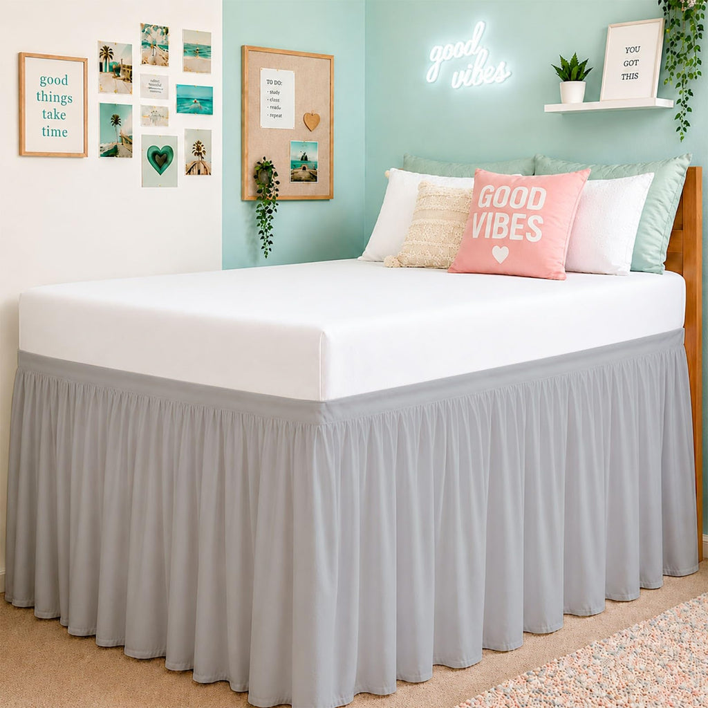 Cottington Lane Ruffled Dorm Room Bed Skirt Twin XL 25 Inch Drop, Hotel Quality Premium Brushed Microfiber Twin Extra Long College Dust Ruffle, White