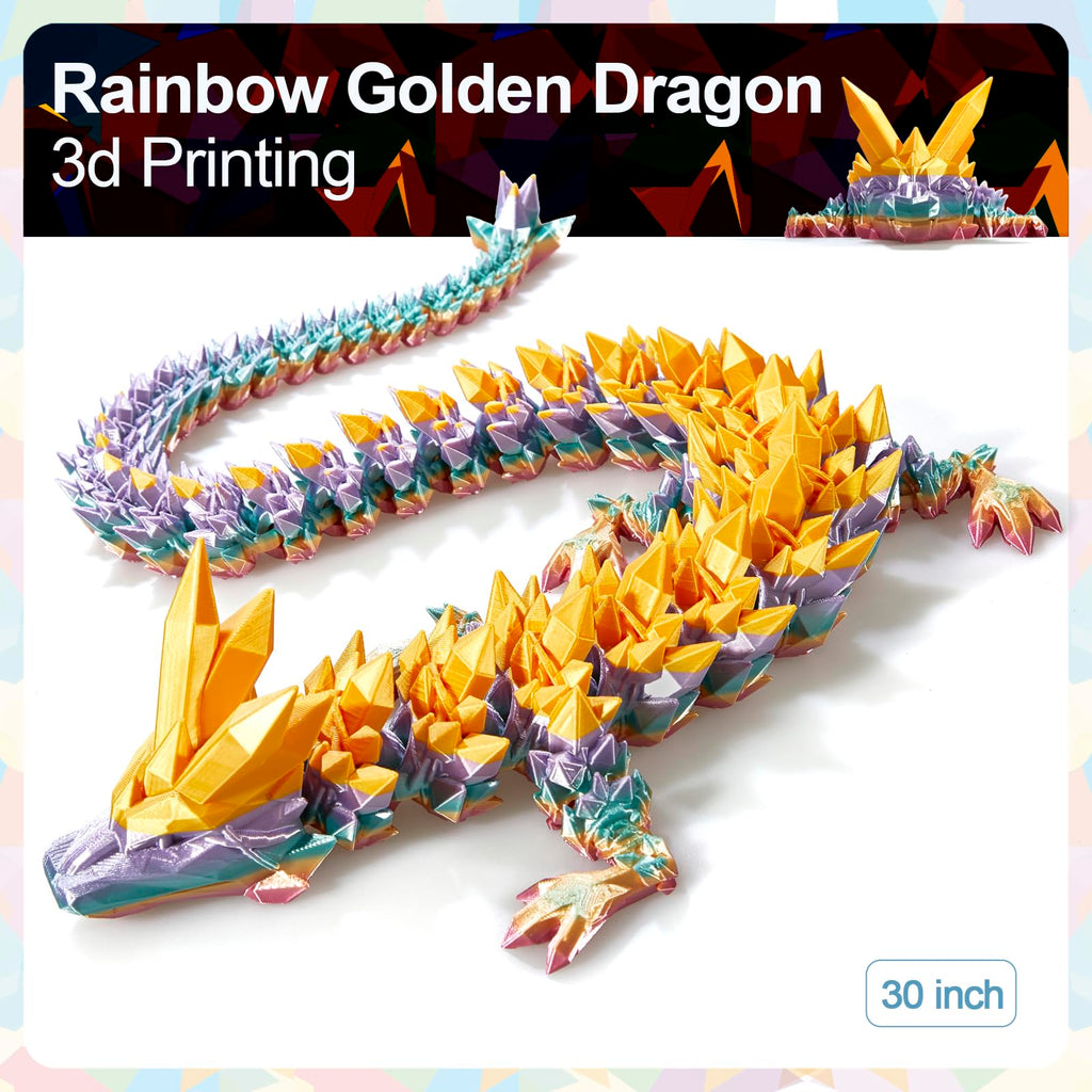 24" Large 3D Printed Dragon - Huge Articulated Crystal Dragon Fidget Toy, Giant Flexible 3D Dragon Figure, Birthday Gift for Boys Girls Kids & Collectors, Home Office Executive Desk Decor