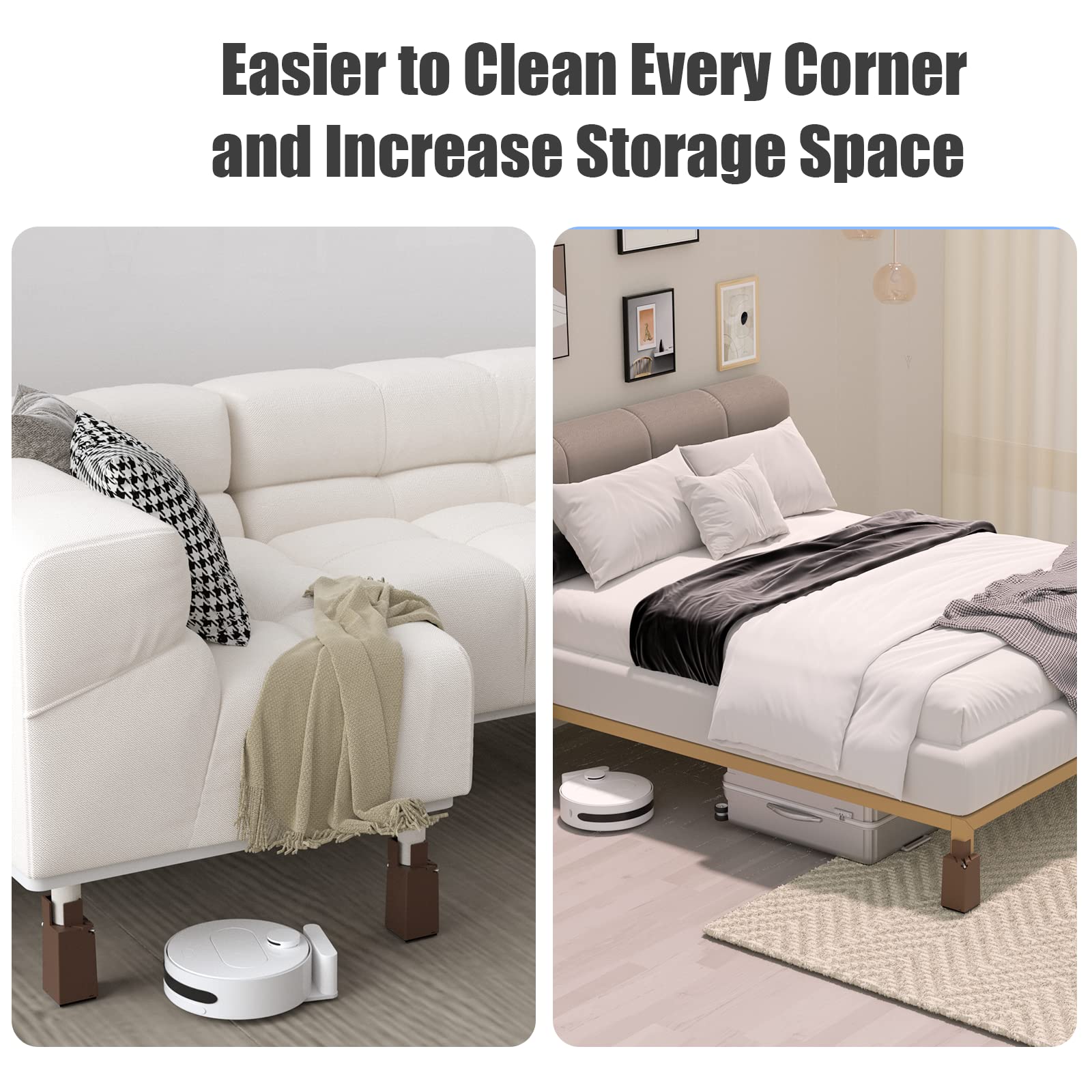 Adjustable Furniture Risers,4Pack Adjustable Bed Risers with Screw Clamp - Heavy Duty Sofa Tables Furniture Risers Fit for Square/Round Furniture Leg Diameter 0.8''-1.6'' (2Inch Black)