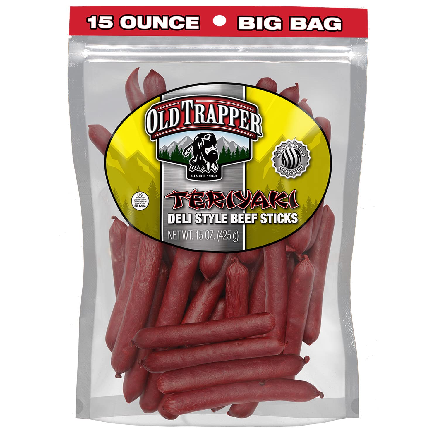 Old Trapper Deli-Style Beef Sticks, Jalapeño Flavor, 15-Ounce Package, Spicy Beef Sticks, Six Grams of Protein and Zero Grams of Sugar per Serving (Pack of One)