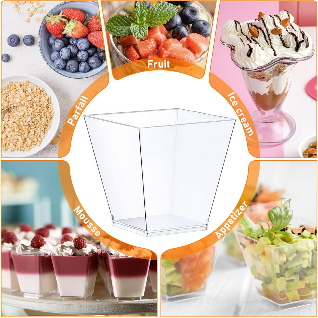 supernal 2oz Square Plastic Mini Dessert Cups with Gold Spoons,Parfait Appetizer Cup,100pcs Cups,100pcs Gold Spoons,Perfect for Birthday,Party,Wedding