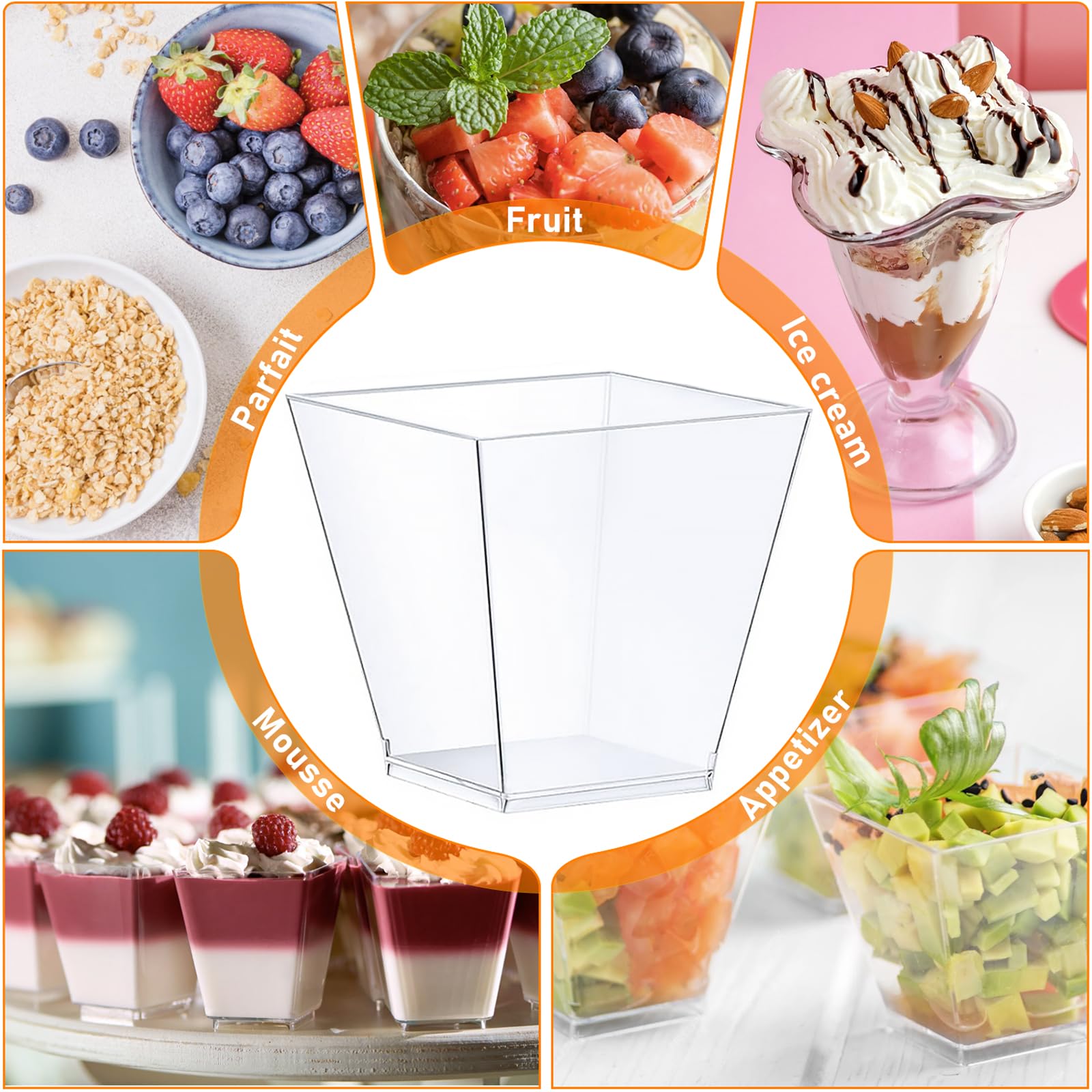 supernal 2oz Square Plastic Mini Dessert Cups with Gold Spoons,Parfait Appetizer Cup,100pcs Cups,100pcs Gold Spoons,Perfect for Birthday,Party,Wedding