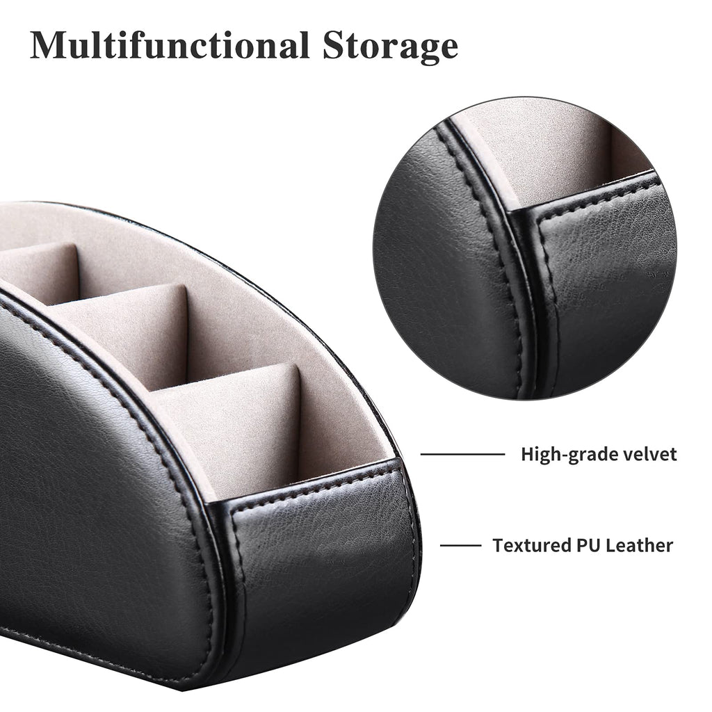 YAPISHI All-in-One Leather Brown TV Remote Holder with 5 Compartments Nightstand Desktop Media Player Remote Caddy Storage Box Organizer Tray for Mobile Office Phone Controller