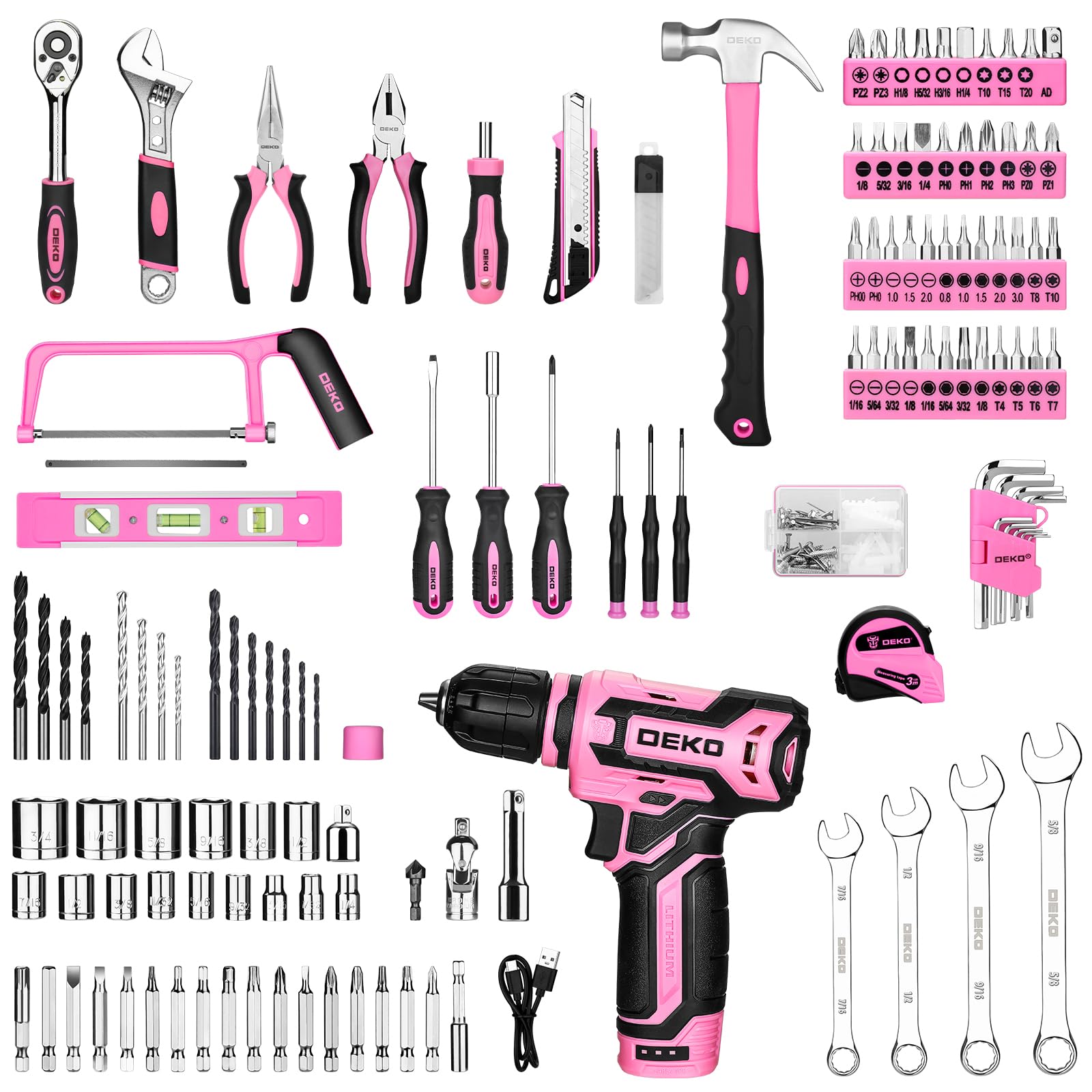 Tool Set: Tool Kit with 12V Cordless Drill, Hand Toolbox with storage case, Mechanic Tool set for Home Repairs, Green