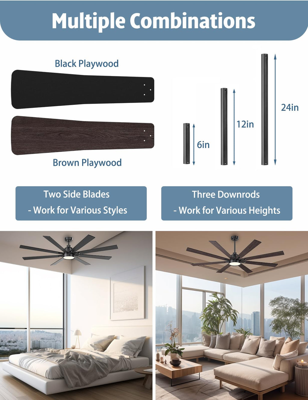42 Inch Low Profile Ceiling Fan with Light, White Ceiling Fans with Lights and Remote, Flush Mount, 6 Speeds Reversible Quiet DC, 3CCT Dimmable, Indoor Outdoor Ceiling Fans for Patios Bedroom