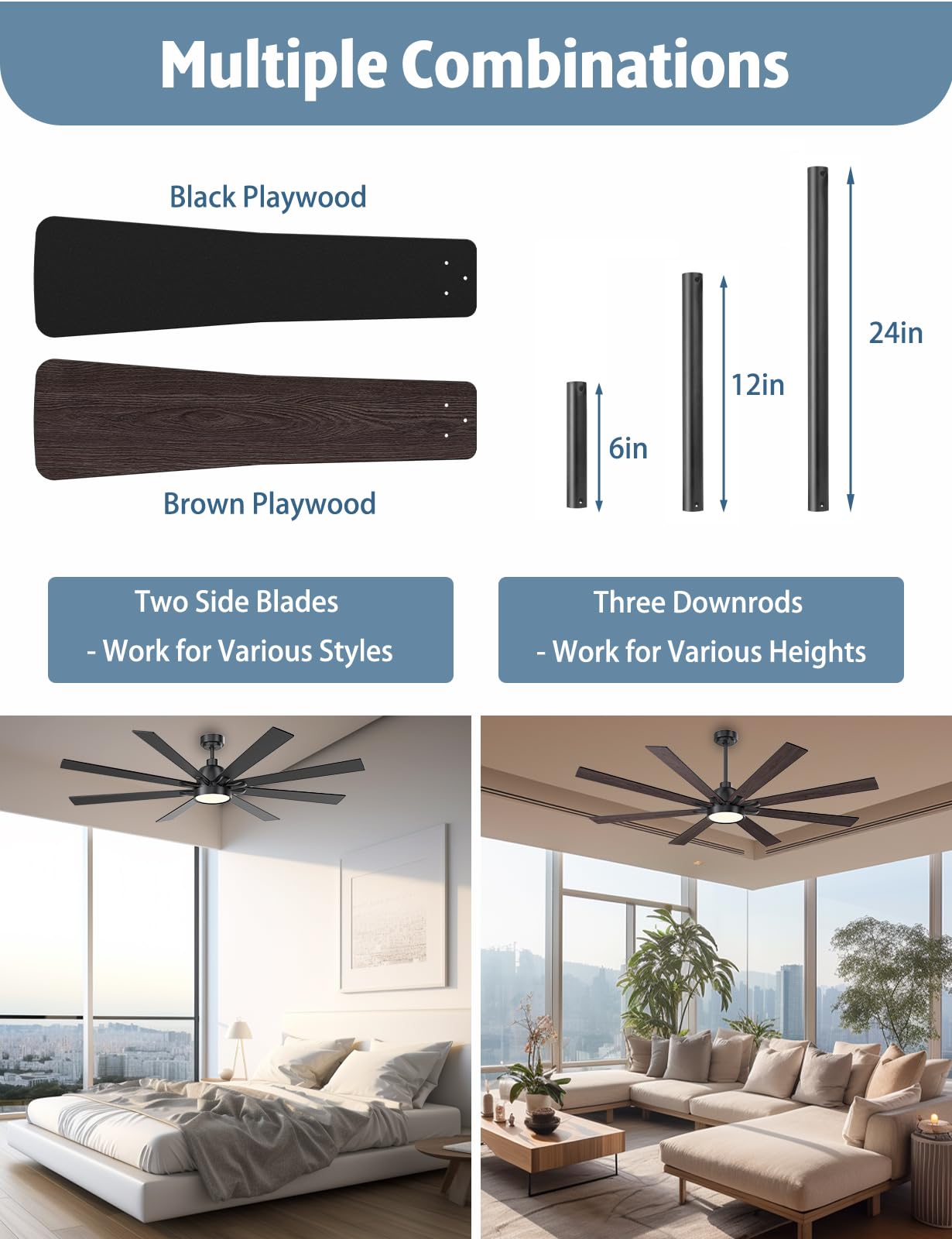 42 Inch Low Profile Ceiling Fan with Light, White Ceiling Fans with Lights and Remote, Flush Mount, 6 Speeds Reversible Quiet DC, 3CCT Dimmable, Indoor Outdoor Ceiling Fans for Patios Bedroom