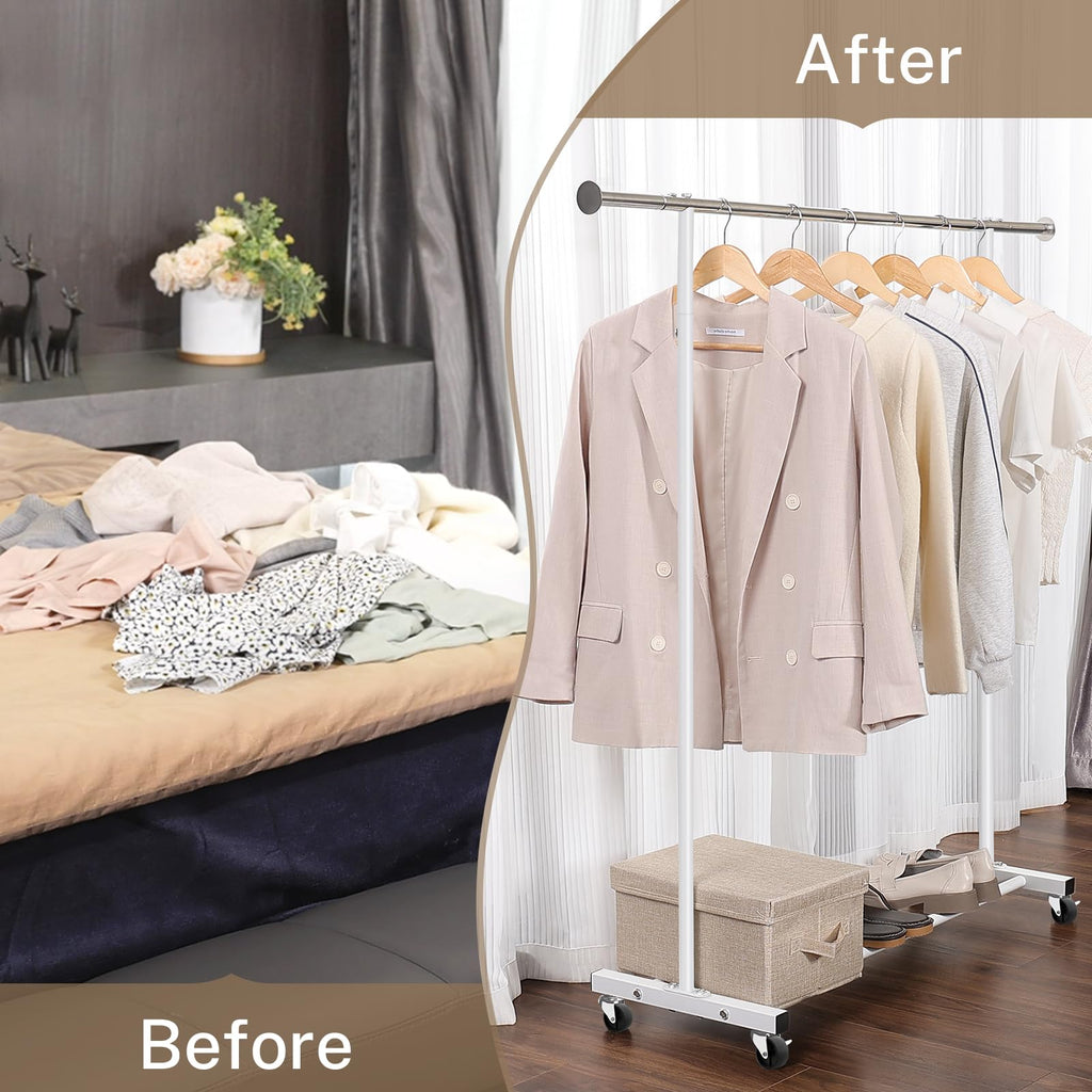 VICERII Clothing Rack, 55.51 Inch Heavy Duty Clothes Rack Rolling Garment Rack with Wheels and Bottom Shelf, 130LB Capacity Clothes Racks for Hanging Clothes, Coats, Shirts, Sweaters, Skirts, Black