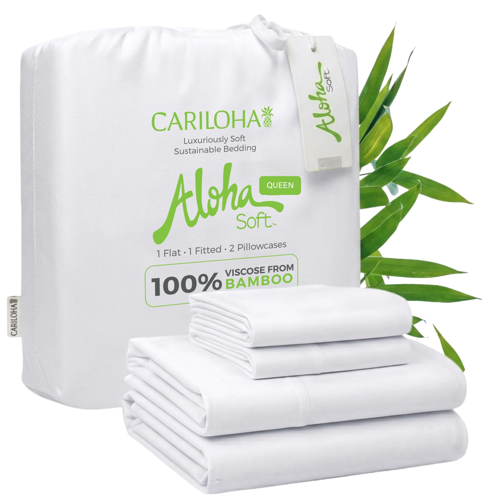 Cariloha Aloha Soft 100% Organic Bamboo Viscose Sheets – 4-Piece Queen Sheet Set – 16 in Deep Pockets – Buttery Soft, Hypoallergenic, Cooling Sheets – Oeko-TEX Standard 100 – Cape Blue