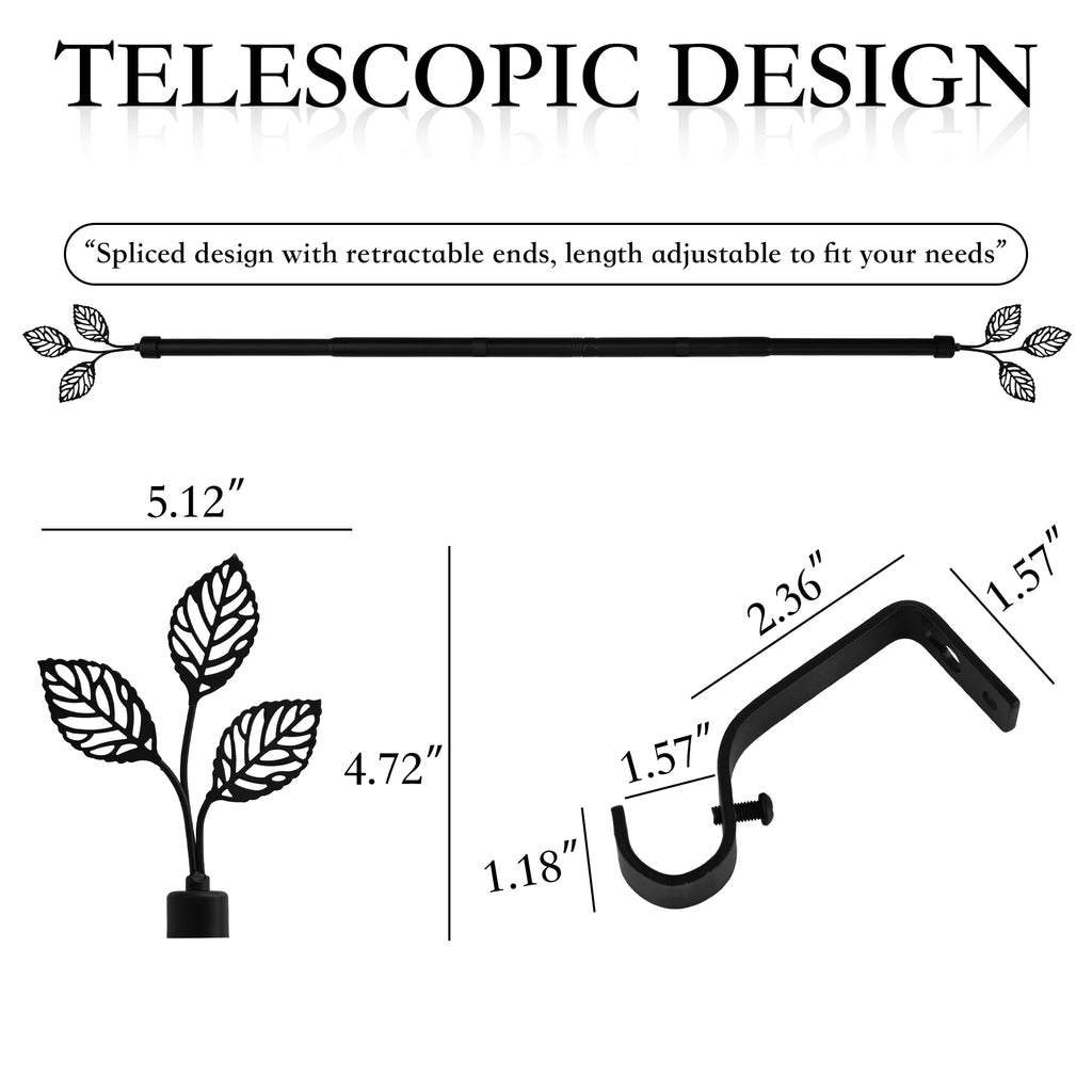 RYB HOME Small Curtain Rod 28 to 48 Inch Adjustable Telescoping Blackout Decorative Drape Rod with Leaf Finial for Cafe Kitchen Kids Bedroom Bathroom Shower Living, Antique Brass, 1 Inch Diameter