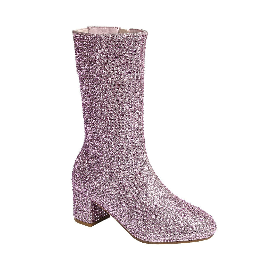 ABSOLEX Girl's Rhinestone Round Toe Knee High Chunky Low Heel Boot